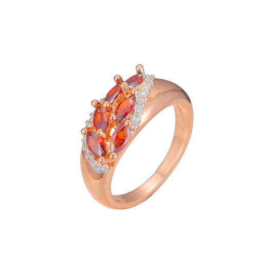 Rose Gold two tone cluster red rings