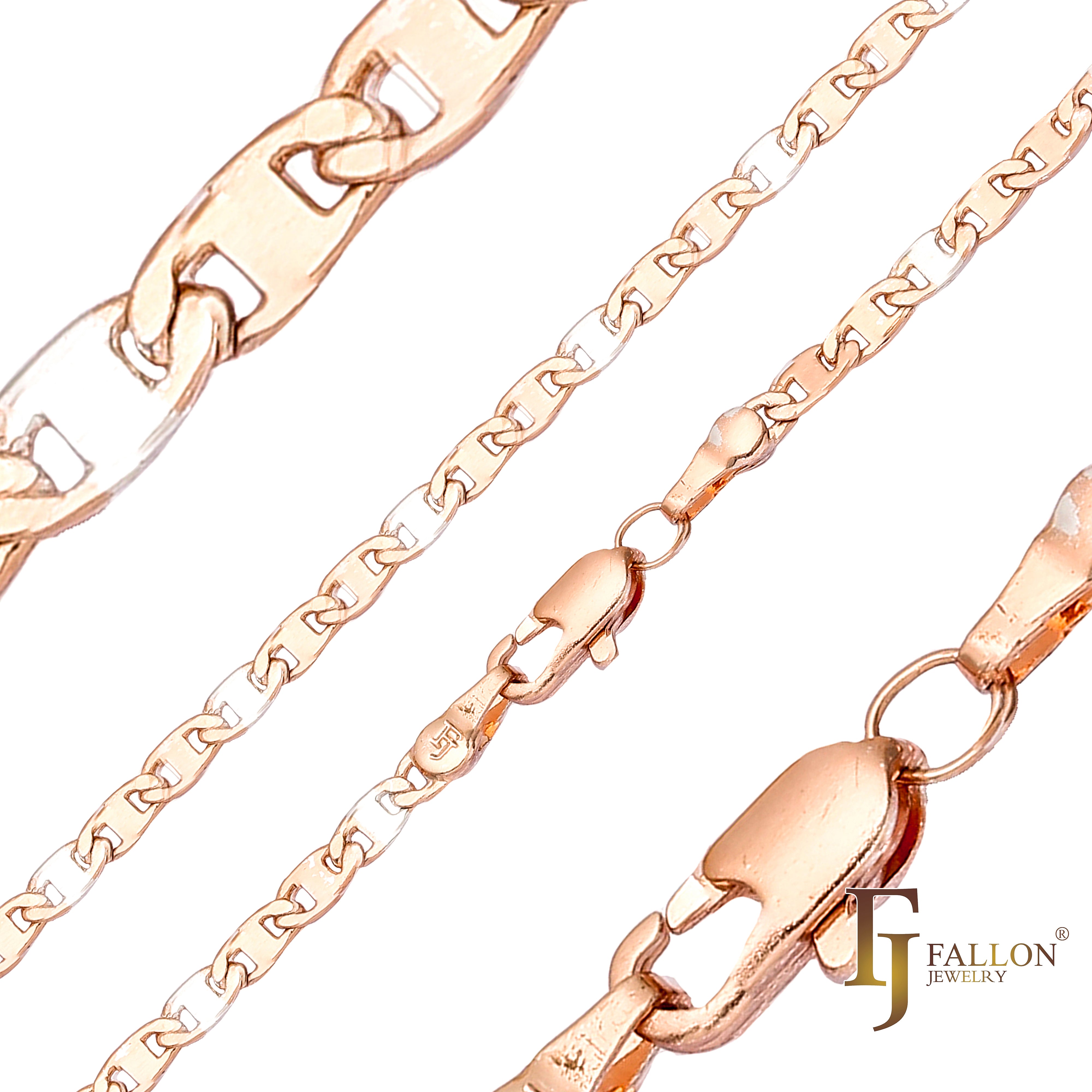 {Personalizar} Cadenas de eslabones curvos Mariner chapadas en oro de 14 quilates, oro rosa de dos tonos