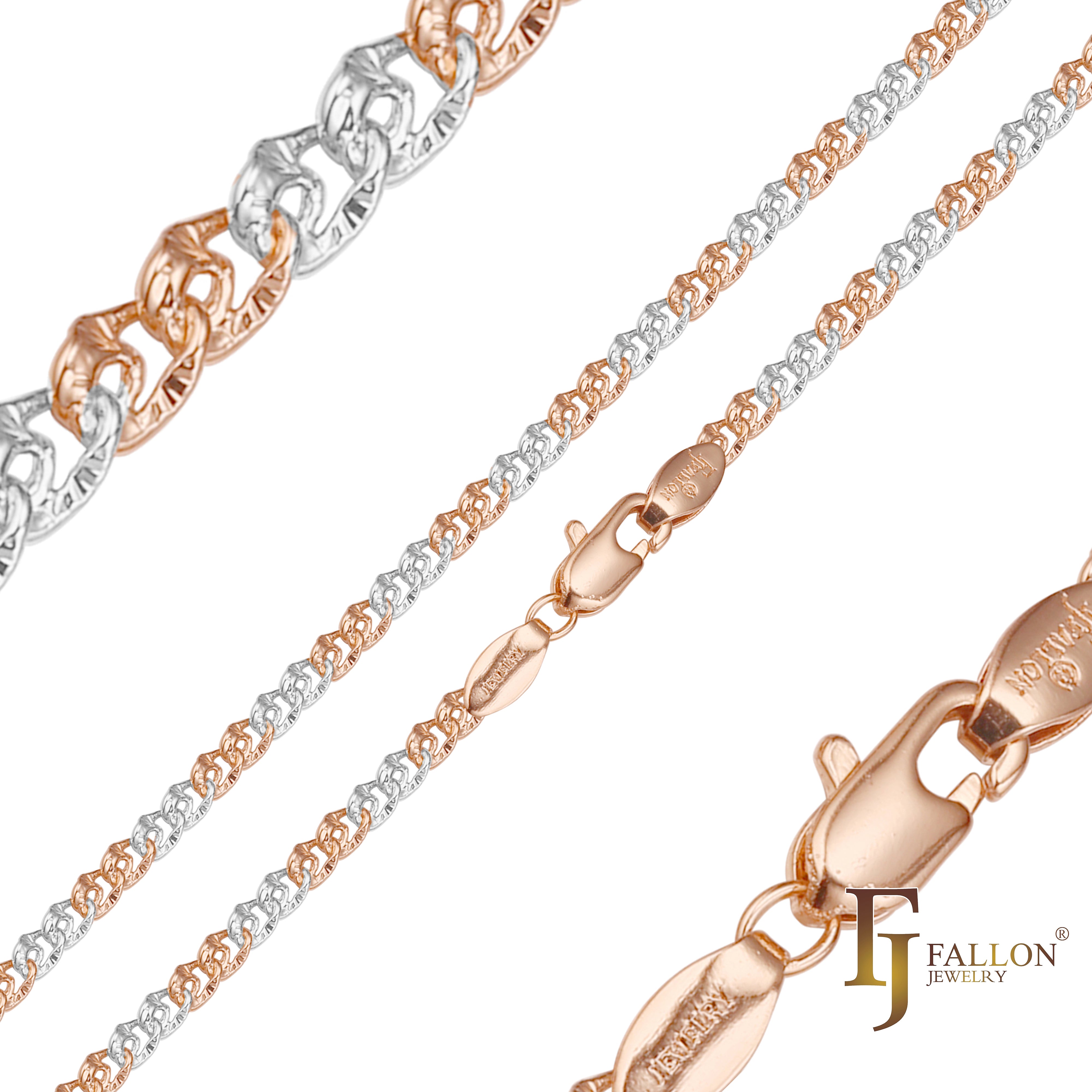 {Personalizar} Cadenas de eslabones elegantes martilladas en forma de rayos de sol chapadas en oro de 14 quilates, oro rosa de dos tonos