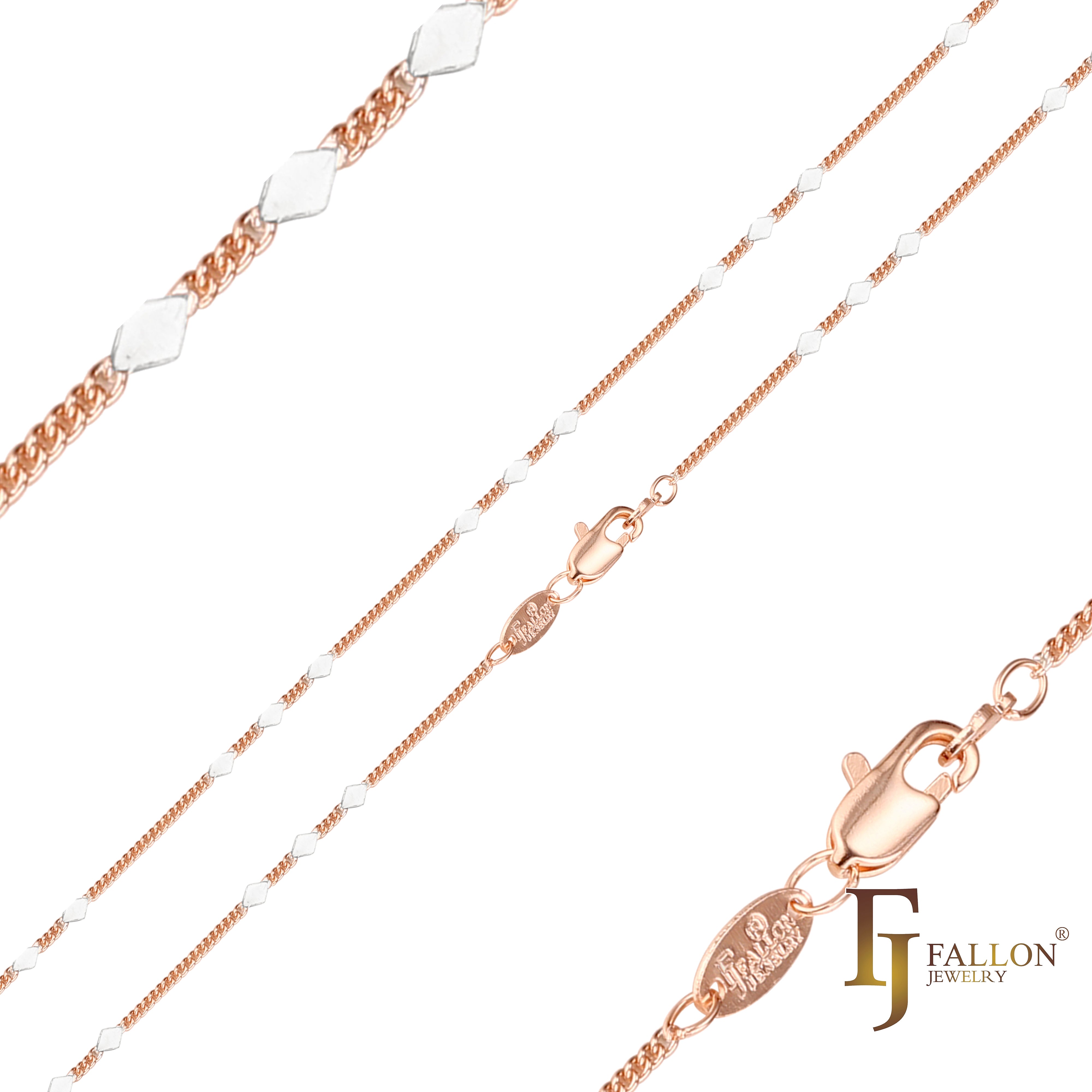 {Potencial} Elegante eslabón tipo cable con cadenas triples de rombos chapadas en oro rosa de dos tonos