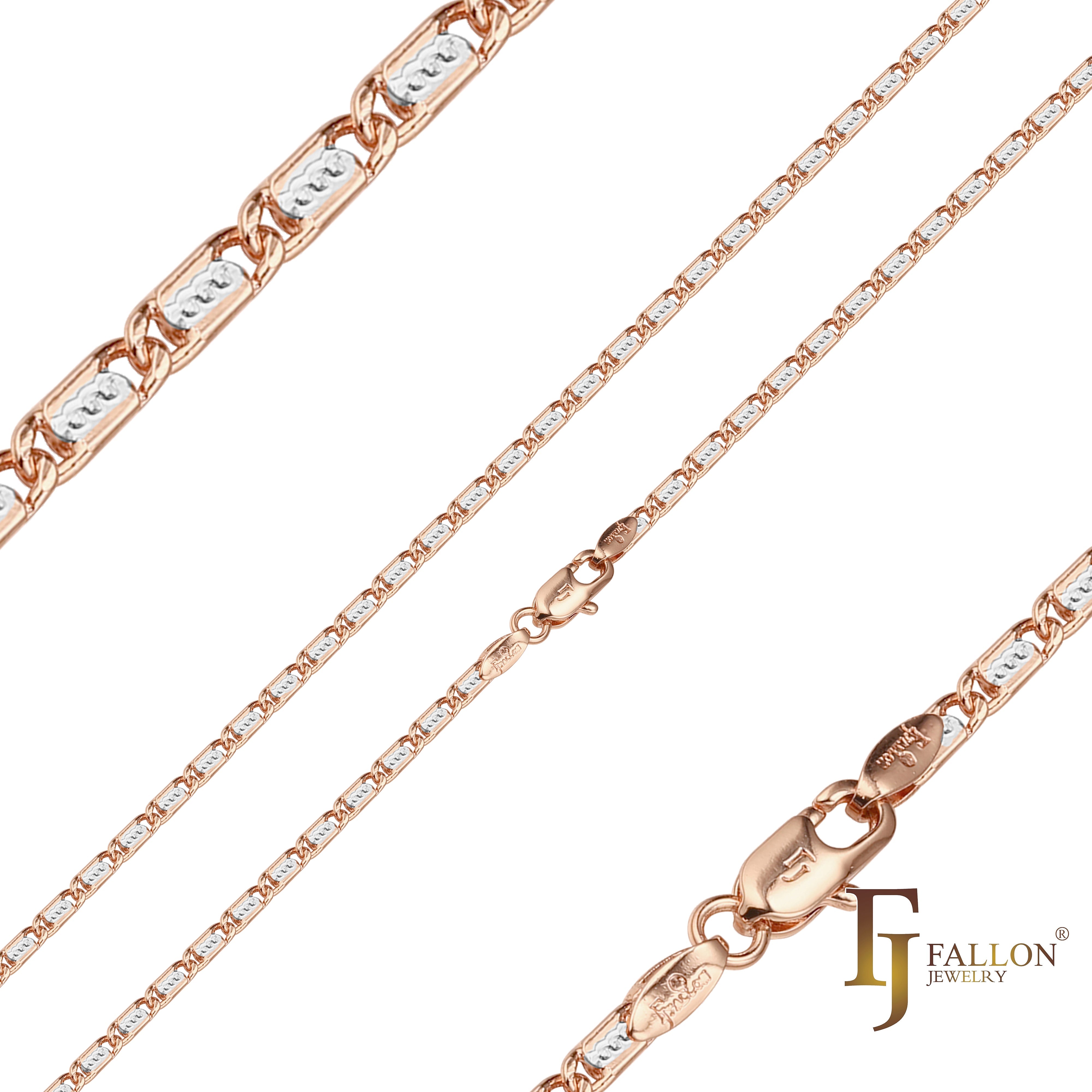 Solid rounded snail link center ripple hammered chains plated in Rose Gold, 14K Gold two tone