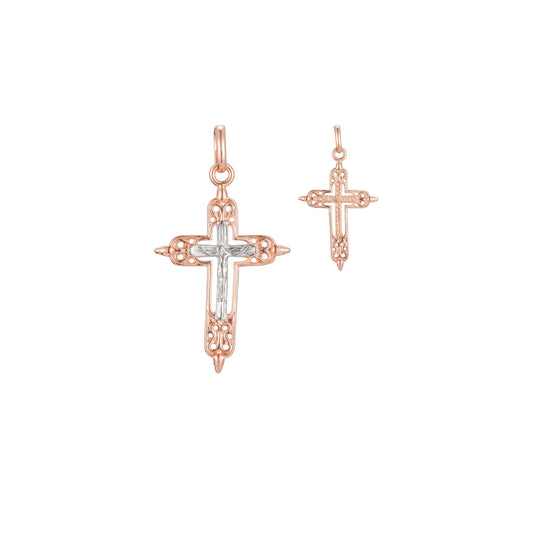 Catholic cross pendant in Rose Gold two tone, 14K Gold plating colors