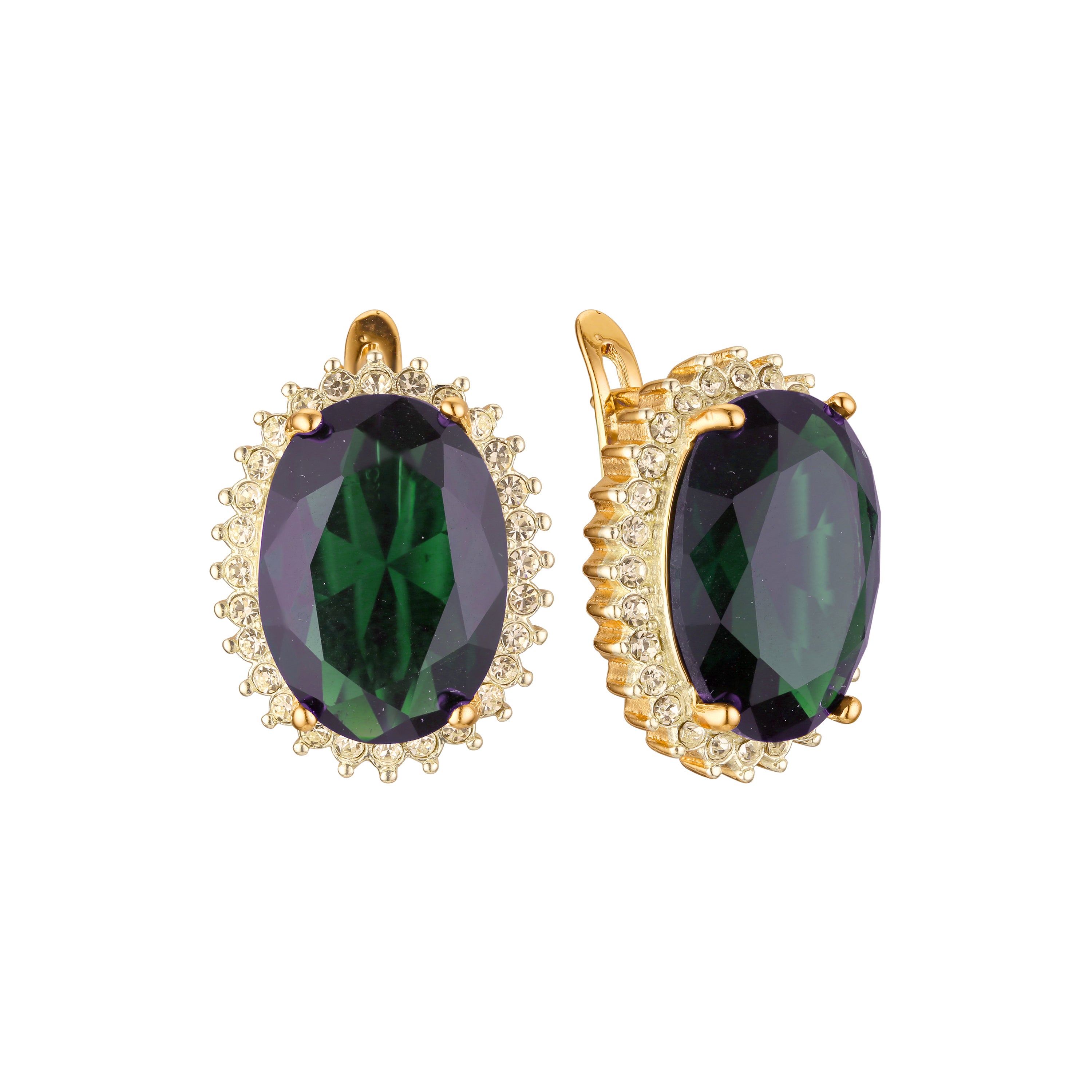 Big cabochon CZ earrings in Rose Gold, two tone plating colors