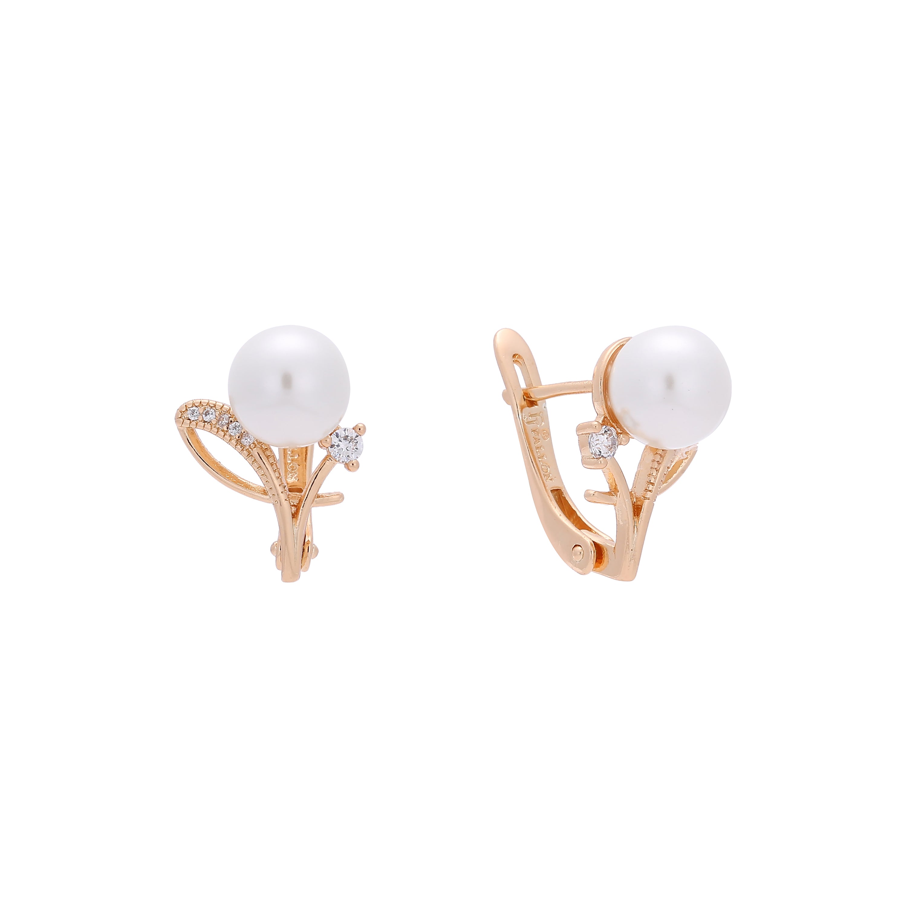 Pearl earrings in 14K Gold, Rose Gold, two tone plating colors