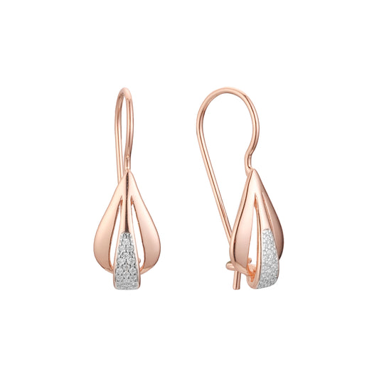 Aretes de gancho de alambre en Oro 14K, oro rosa, baño de dos colores