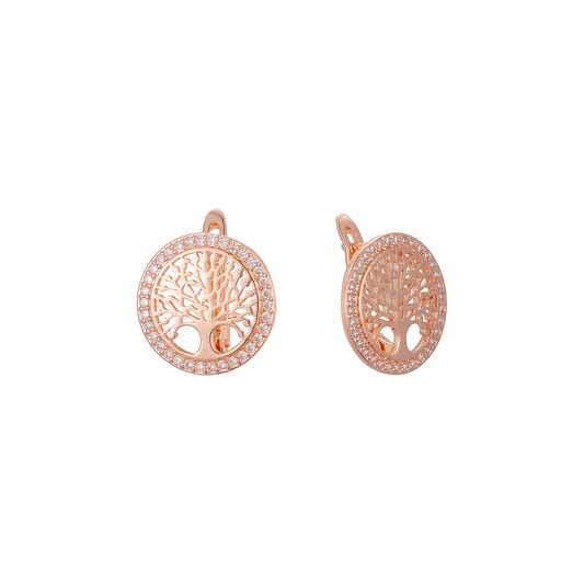 Aretes de racimo de árboles con halo en Oro 14K, oro rosa, baño de dos tonos