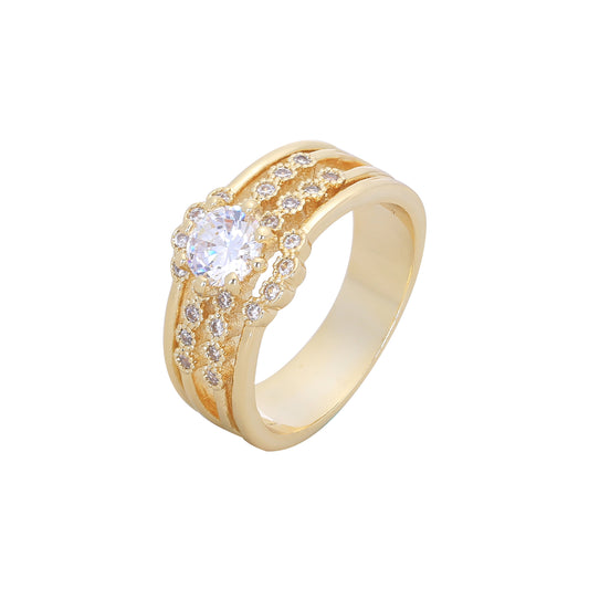 Solitaire intricate triple band rings plated 14K Gold