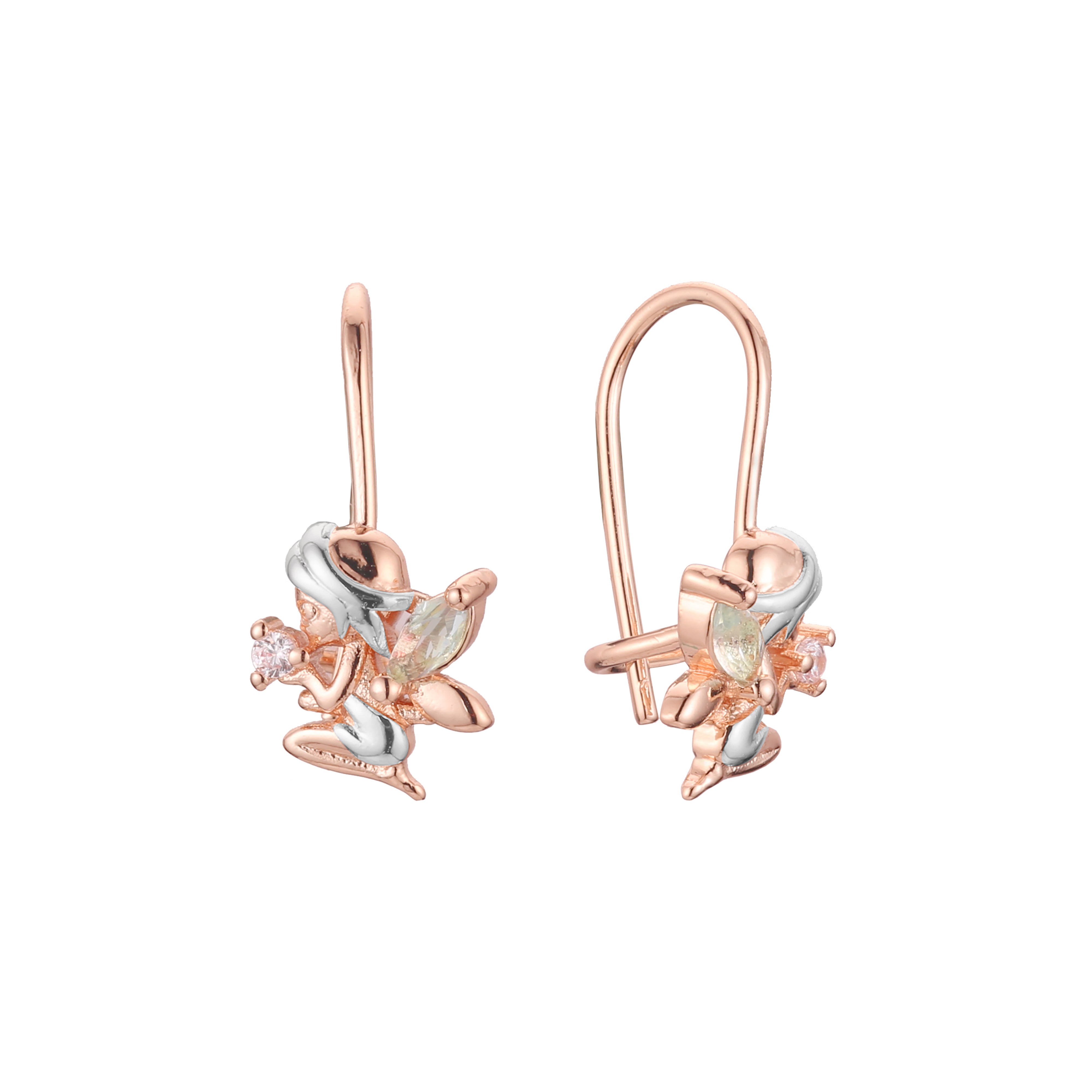 Aretes de gancho de alambre para bebé ángel niño en Oro 14K, oro rosa, baño de dos tonos