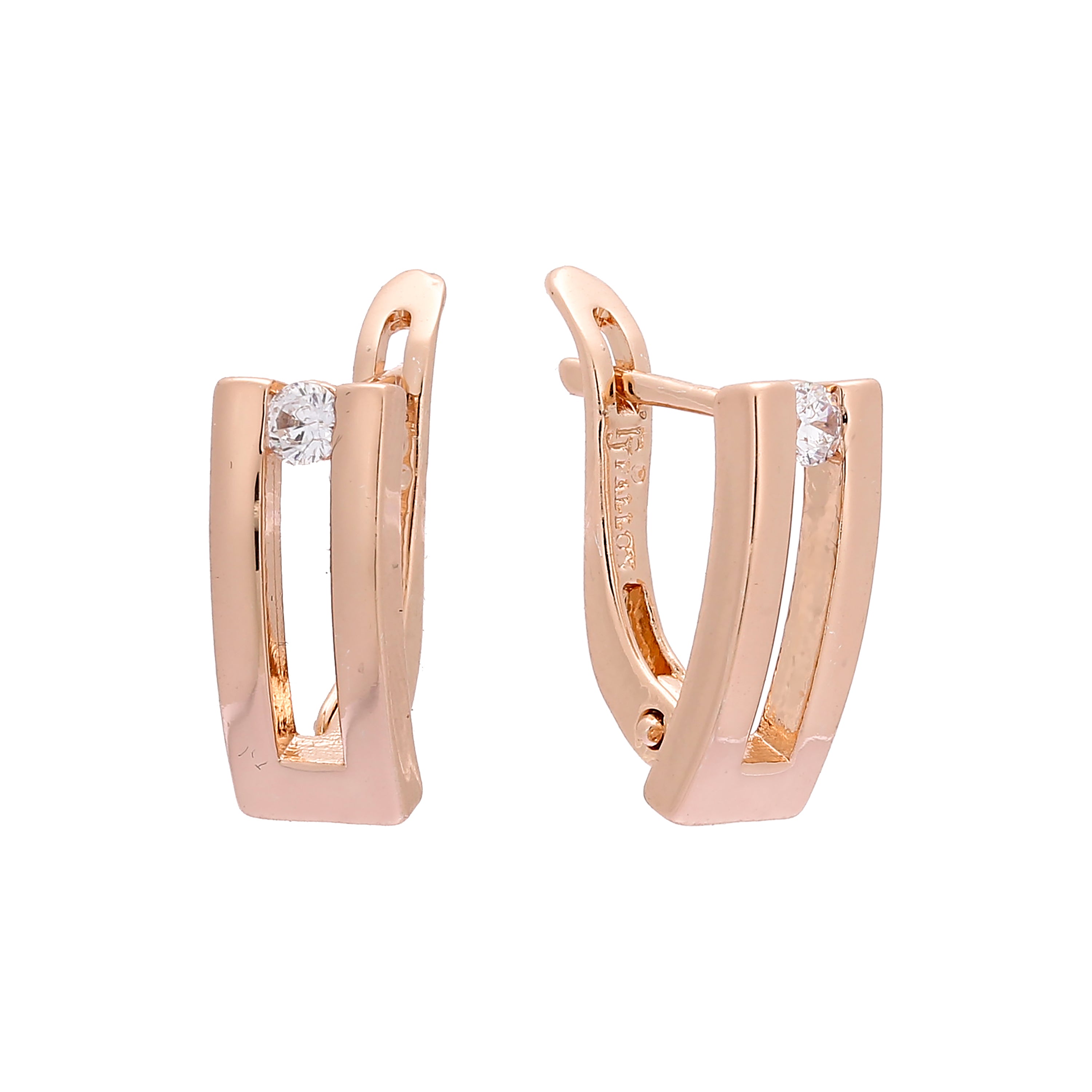 Rectangular U solitaire cz Rose Gold earrings