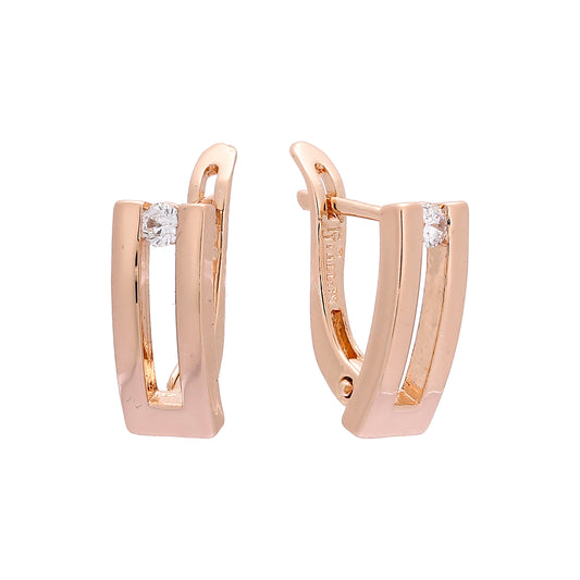 Pendientes rectangulares U solitario cz oro rosa