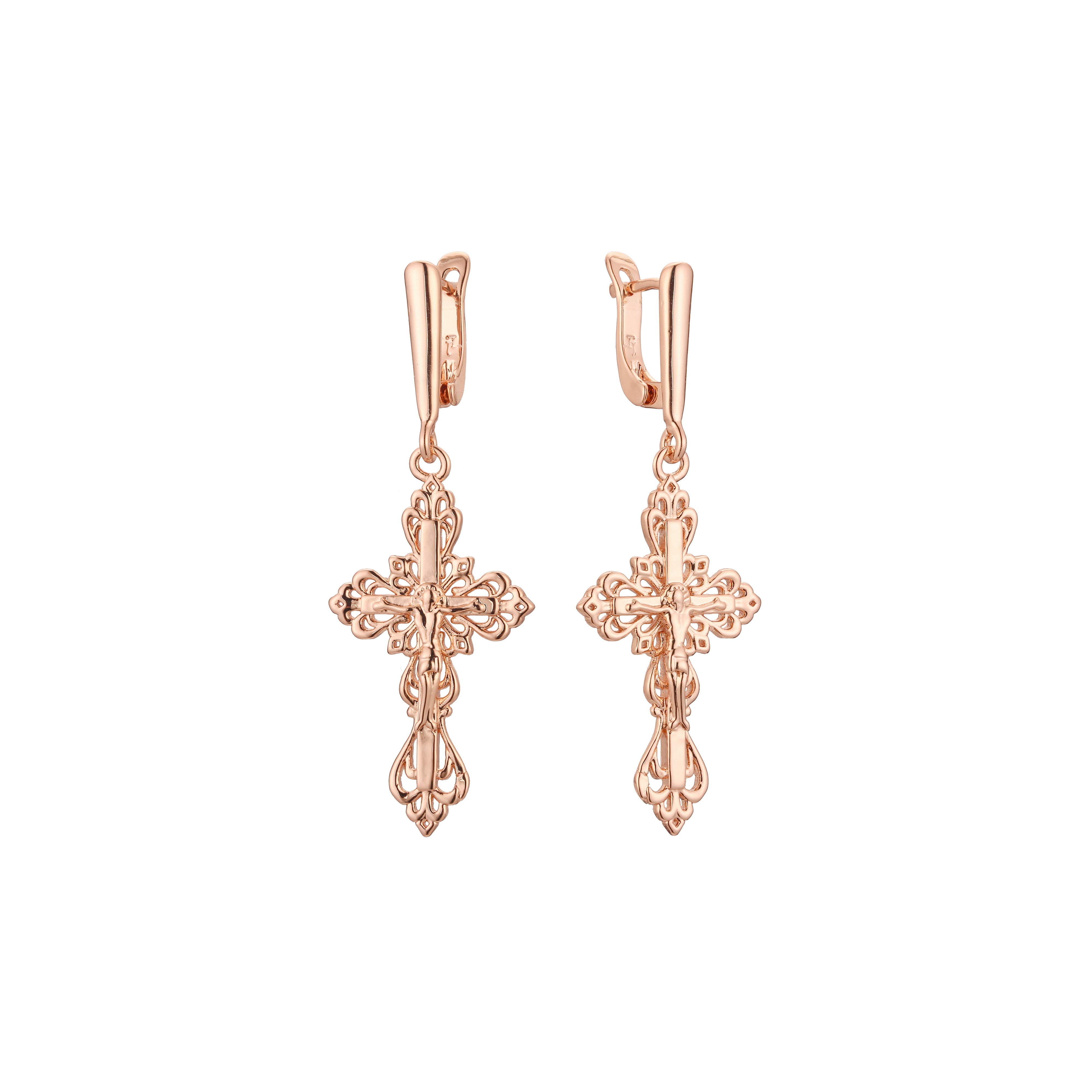 Pendientes cruz crucifijo oro rosa