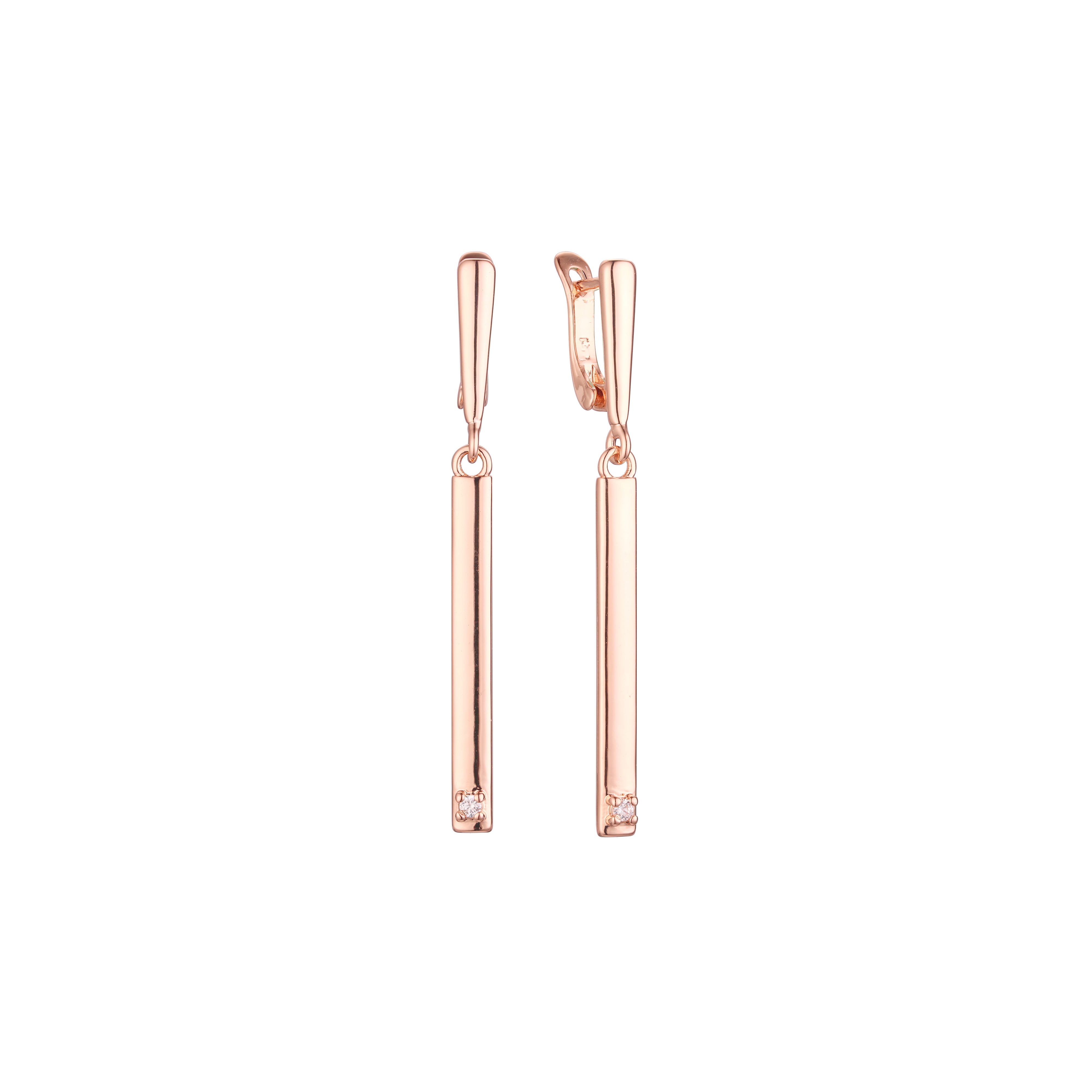 Brincos Solitaire altos em ouro 14K, cores banhadas a ouro rosa