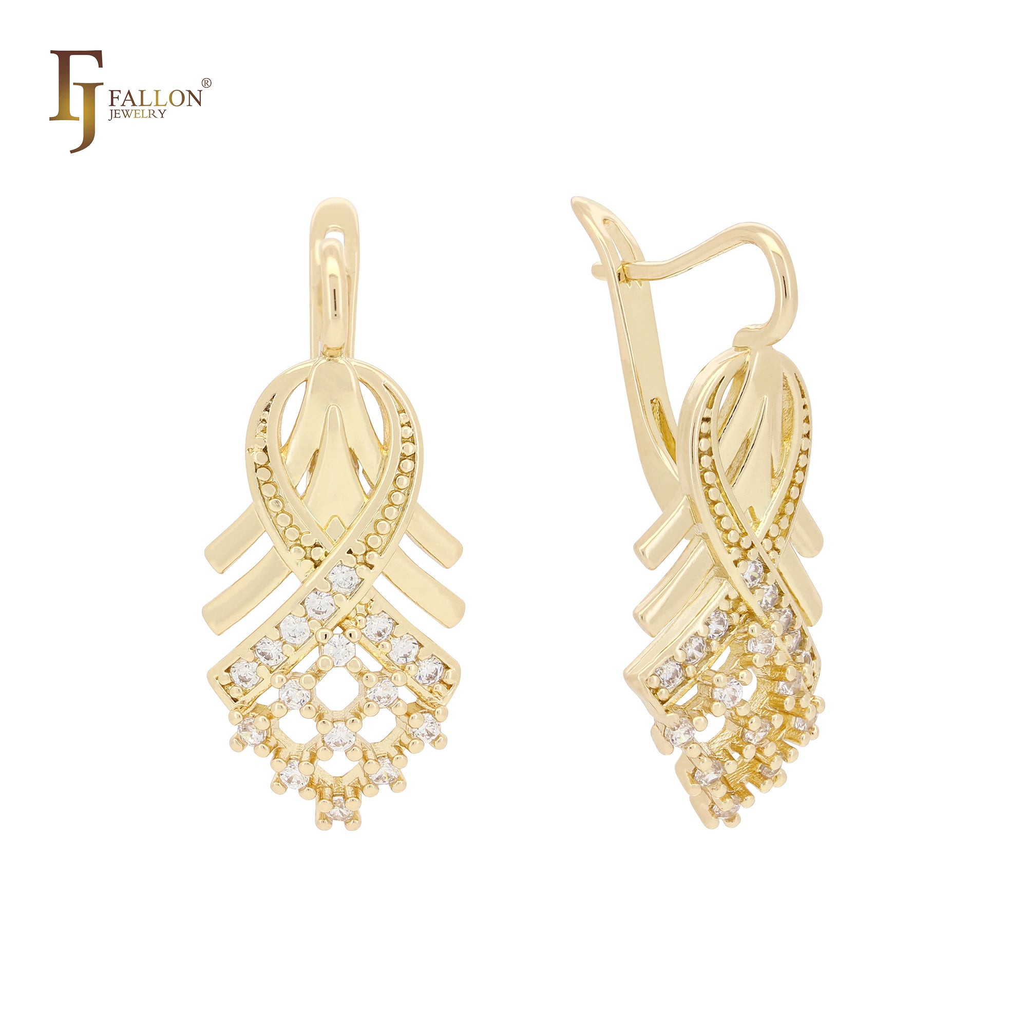 Ribbon cluster white CZs elegant 14K Gold, Rose Gold earrings