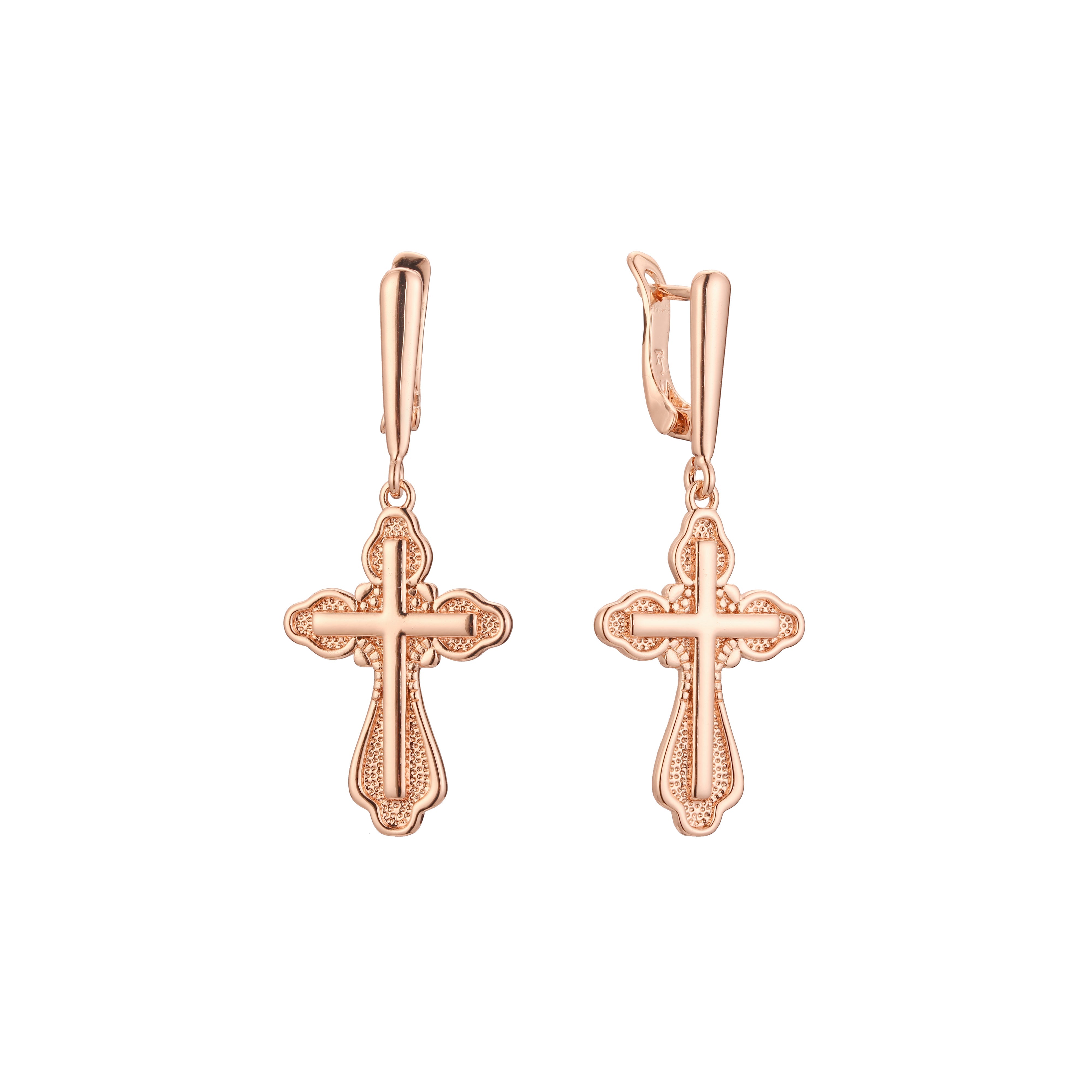 Pendientes Cruz en Oro de 14K, baño de Oro Rosa colores