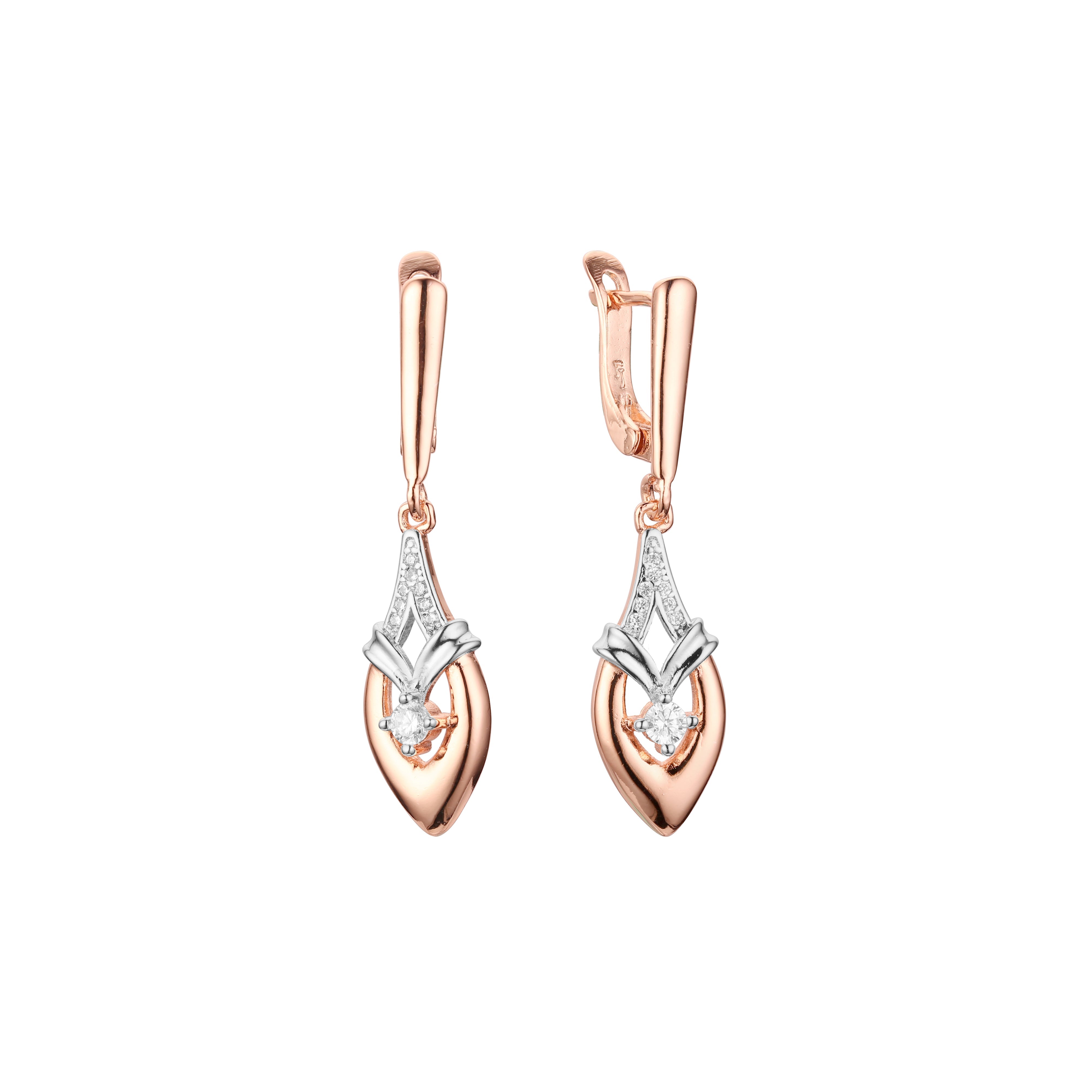 Aretes en Oro 14K, Oro Rosa, baño en dos tonos