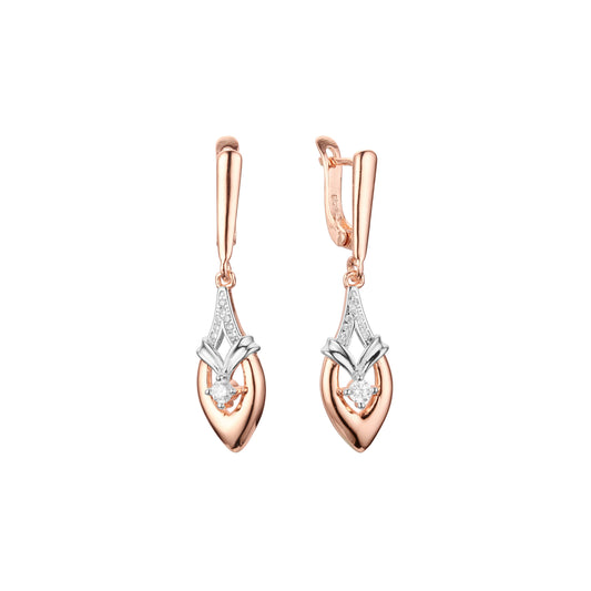 Aretes en Oro 14K, Oro Rosa, baño en dos tonos