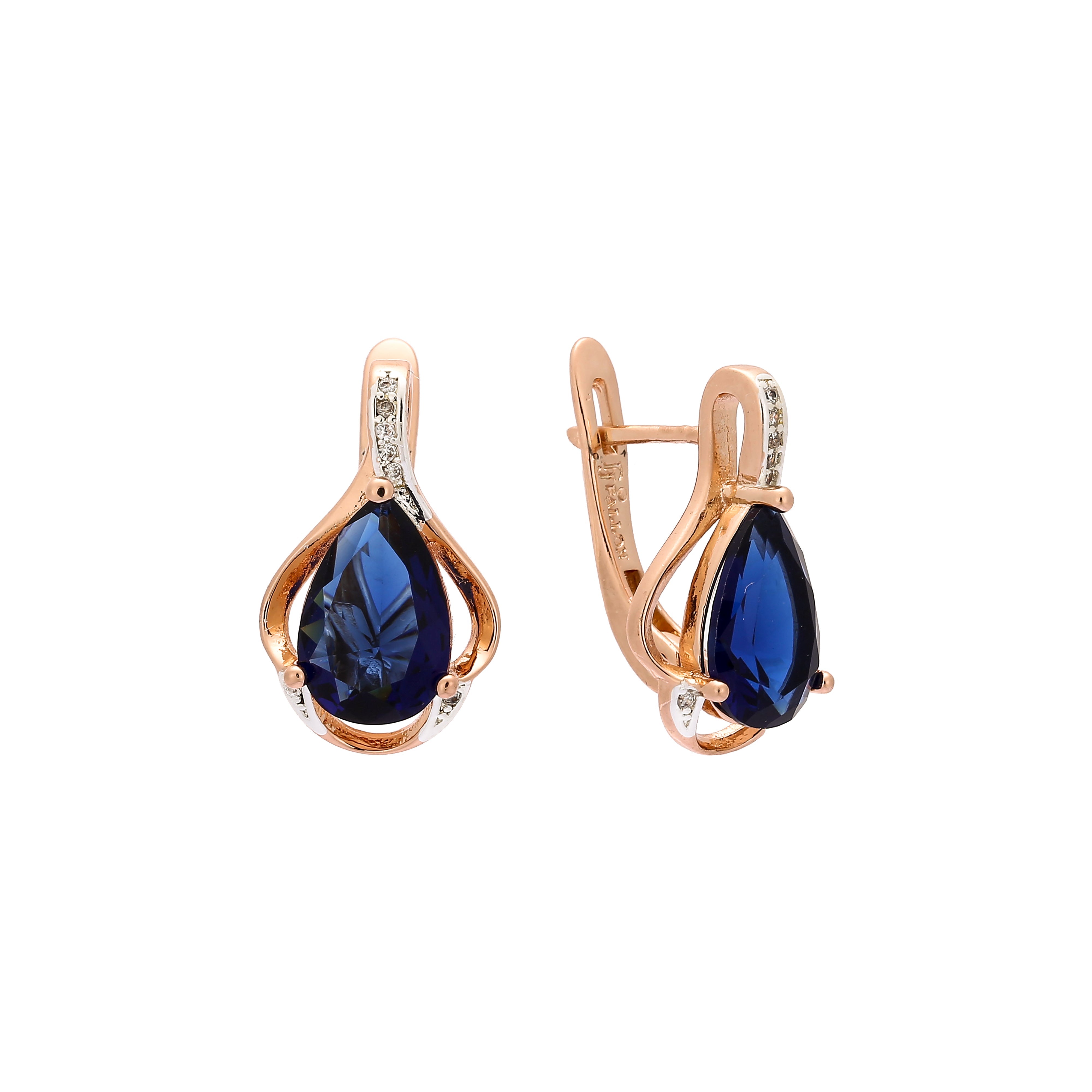 Solitaire teardrop earrings in Rose Gold, two tone plating colors