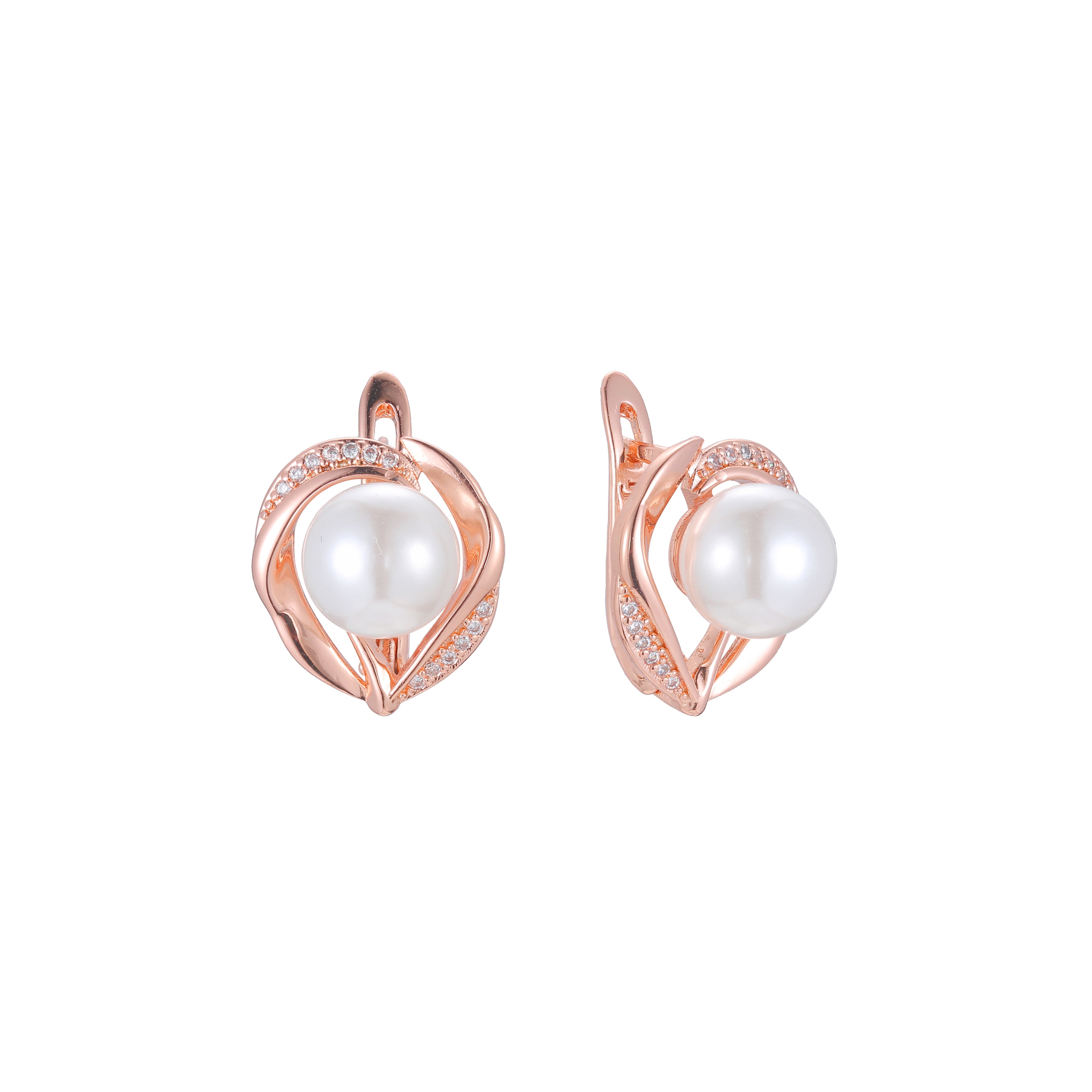 Aretes de perlas en Oro 14K, Oro Rosa, baño en dos colores