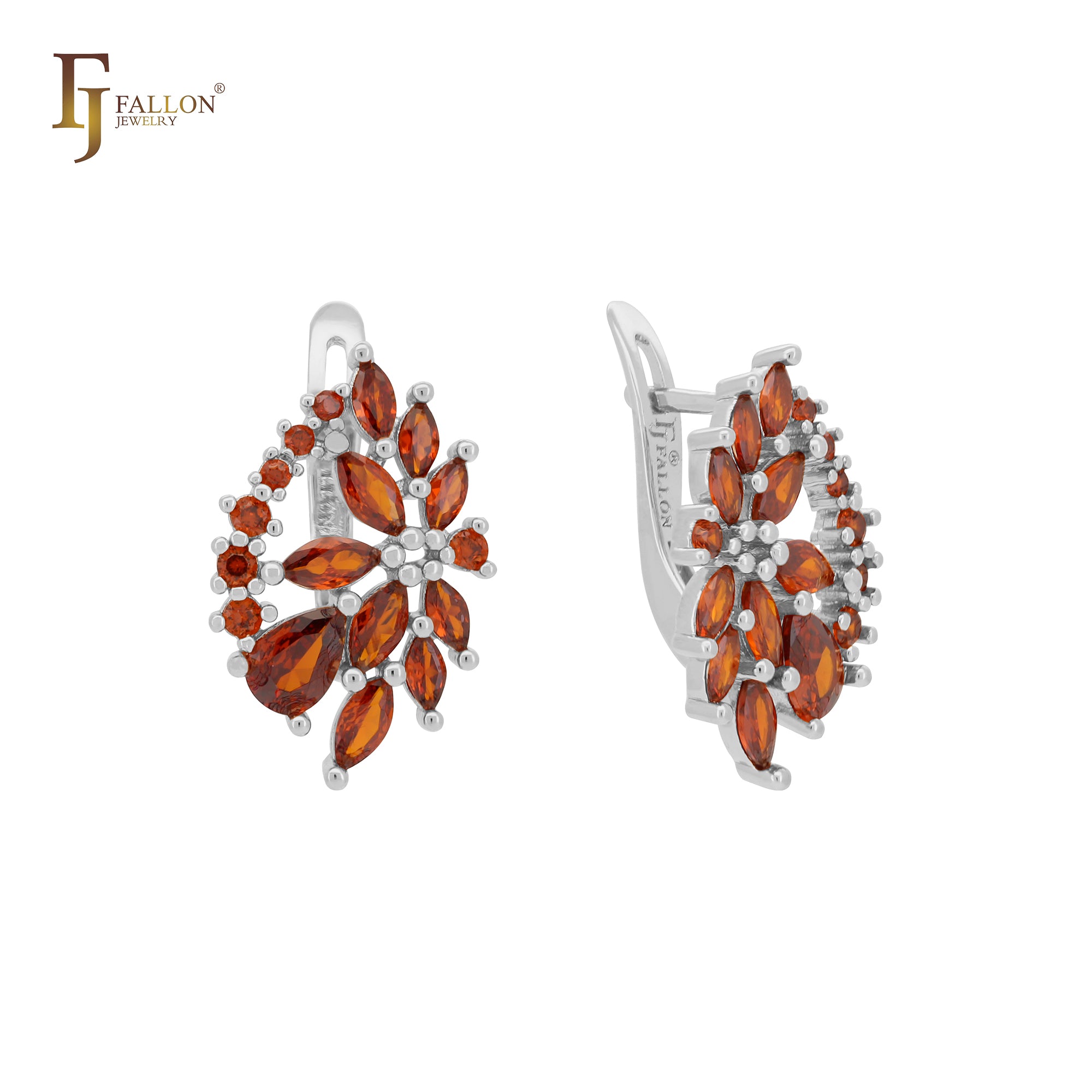 Red Czs cluster flower 14K Gold, Rose Gold, White Gold earrings