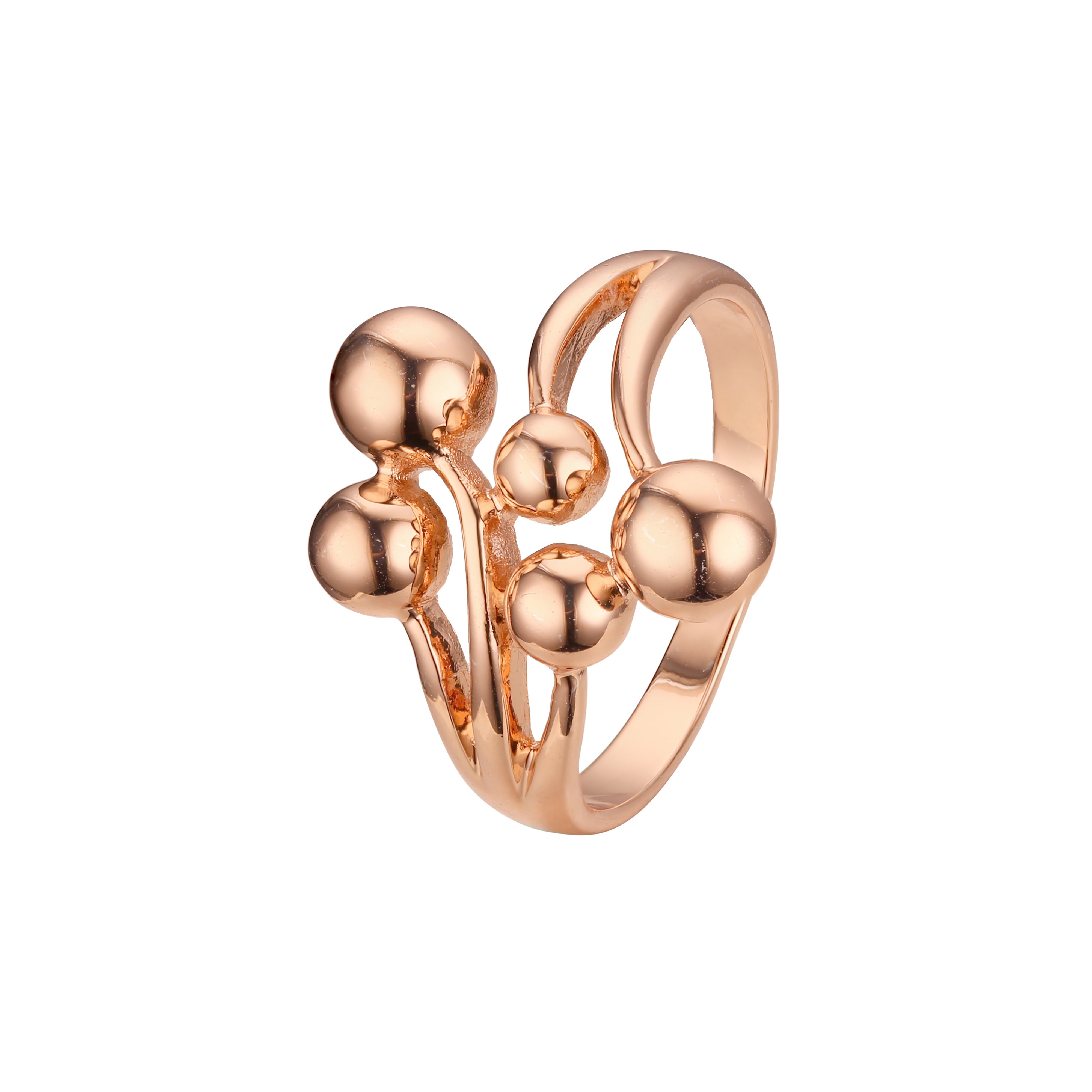 Anillos de bola de moda de cinco cuentas de oro rosa