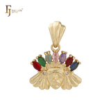 Indian Chief colorful Marquise CZs 14K Gold pendant