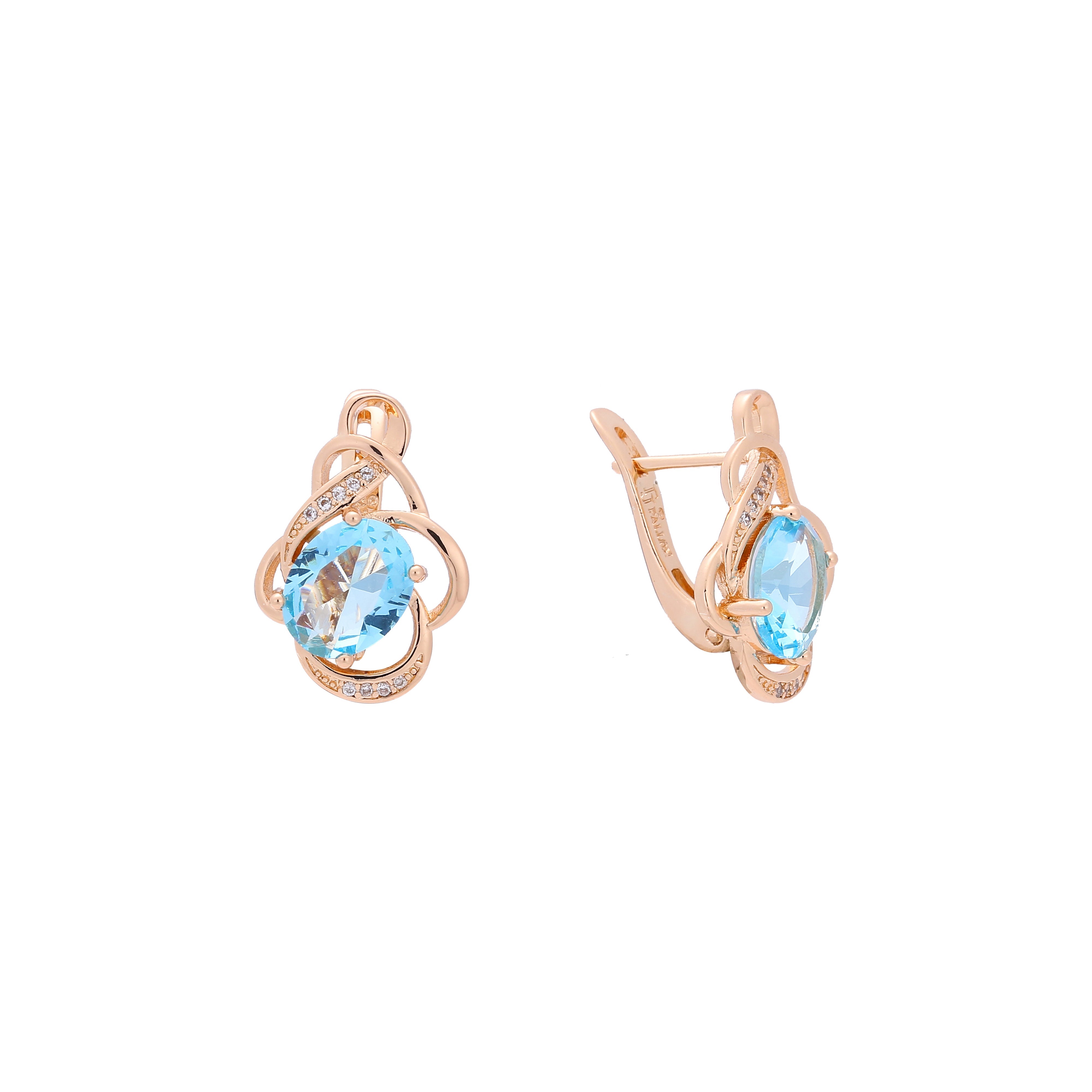 Solitaire big triangular CZ Rose Gold, two tone earrings