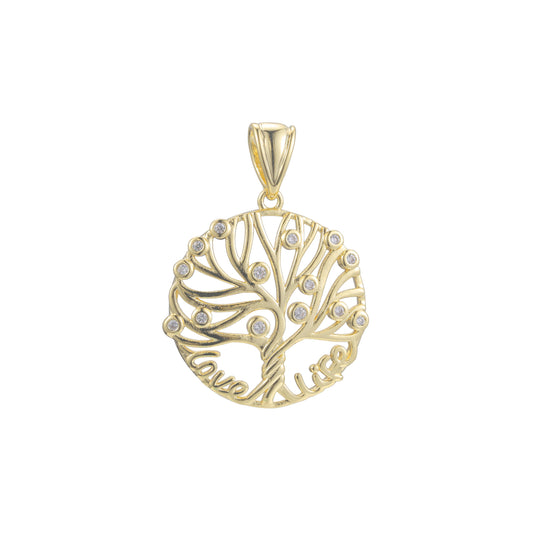 Colgante árbol de la vida con amor en colores baño de Oro 14K, Oro Blanco, Oro Rosa