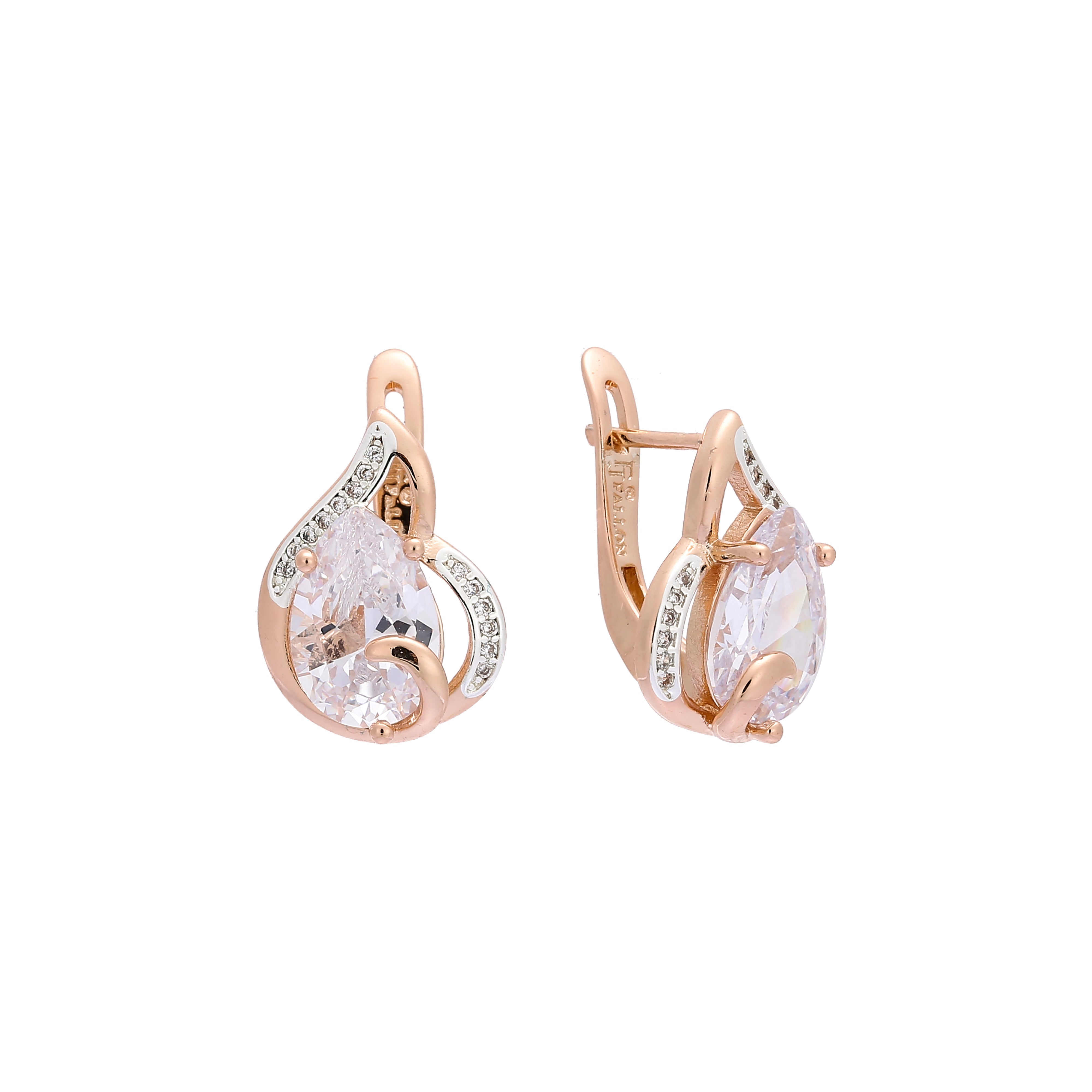 Solitaire teardrop earrings in Rose Gold, two tone plating colors