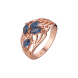 Anillos de piedras azules de racimo de moda de oro rosa