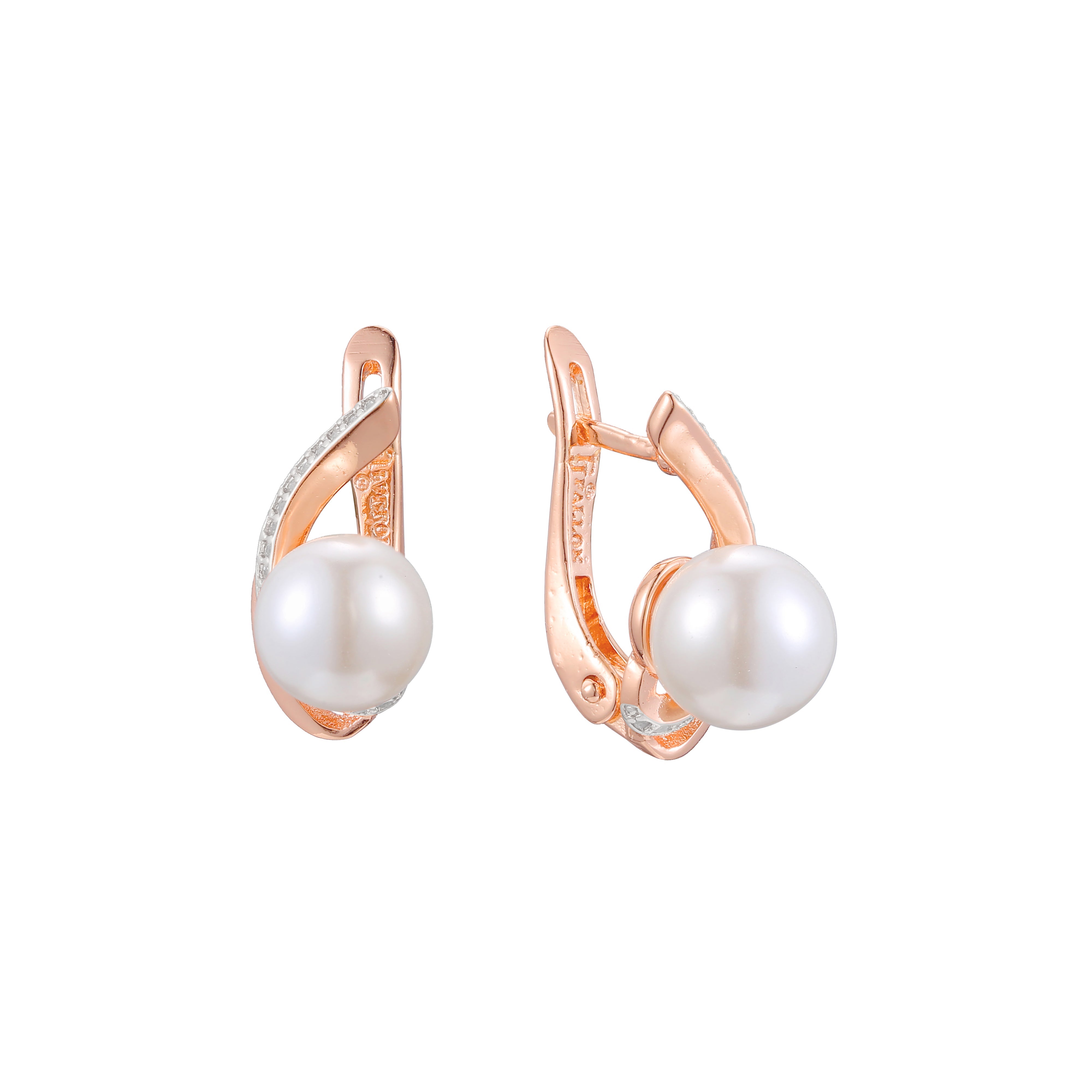 Pearl earrings in 14K Gold, Rose Gold, two tone plating colors