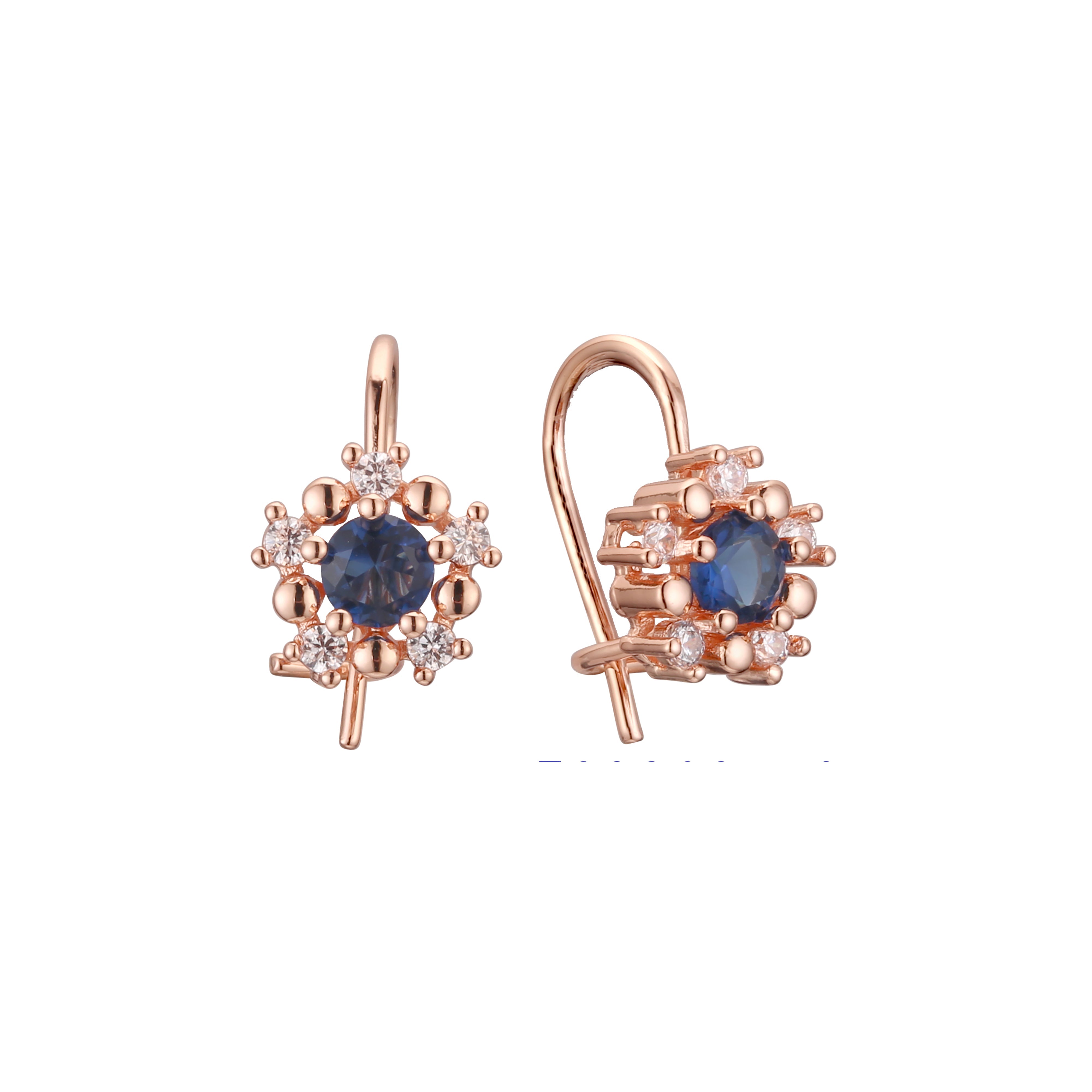 Aretes de gancho de alambre para niña en racimo de flores en Oro 14K, oro rosa, baño de dos colores