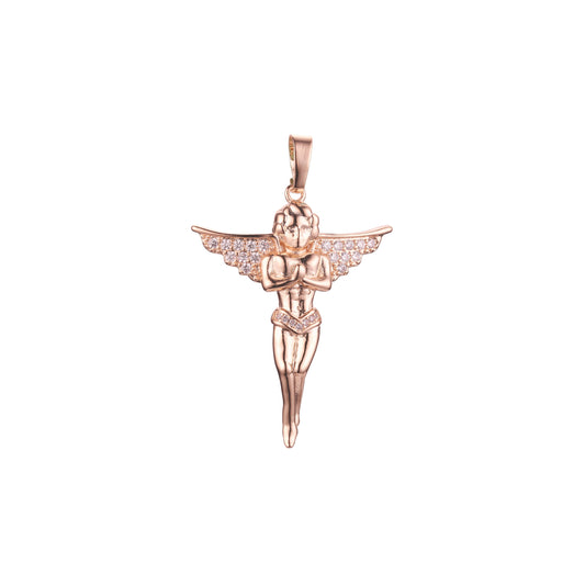 Pingente de anjo cupido em ouro rosa, cores banhadas a ouro 14K