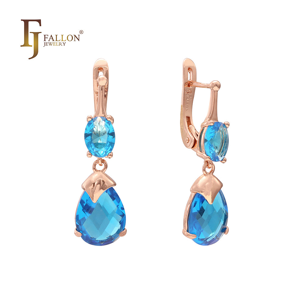 Pendientes colgantes con doble circonita azul