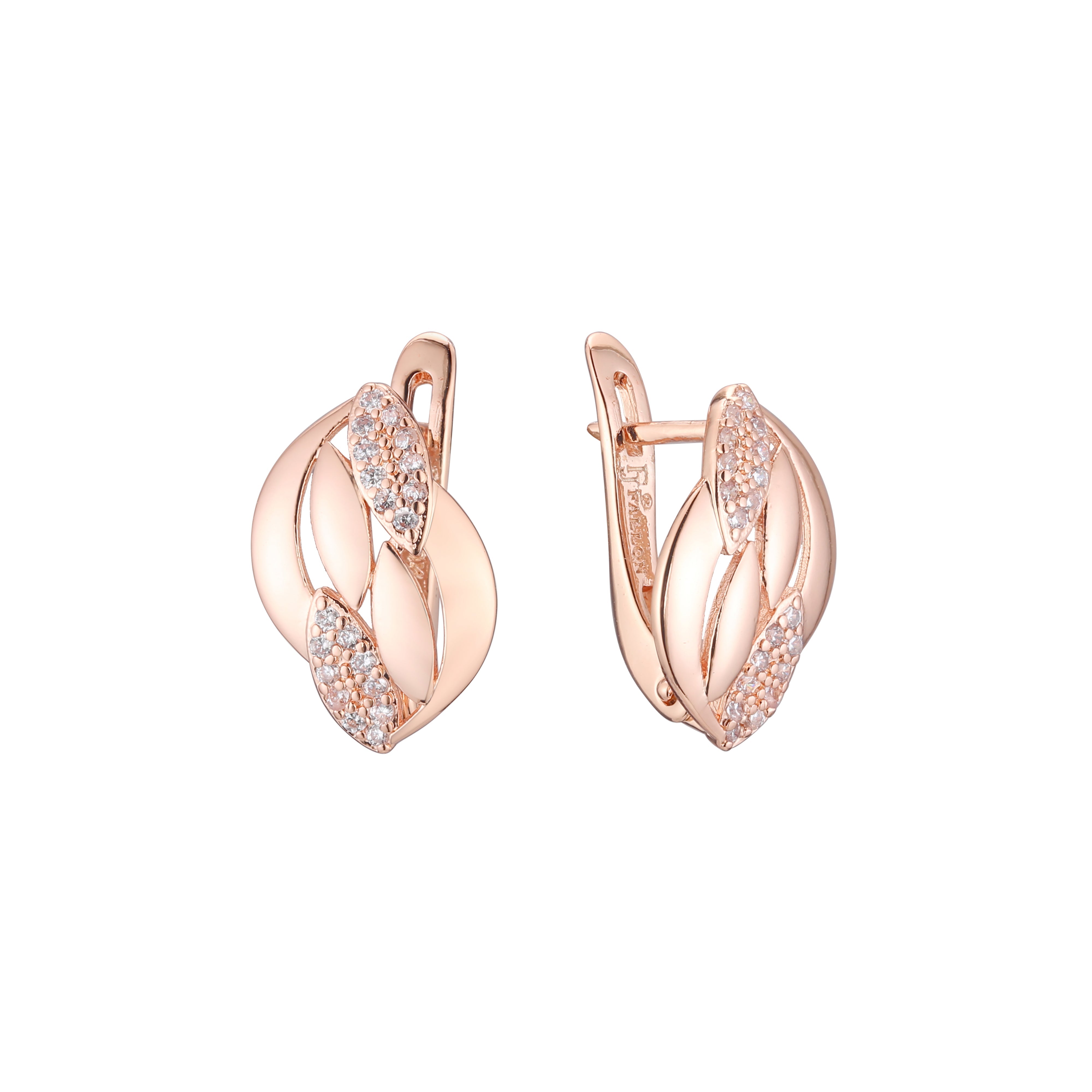 Aretes de racimo de hojas en Oro 14K, oro rosa, baño de dos tonos