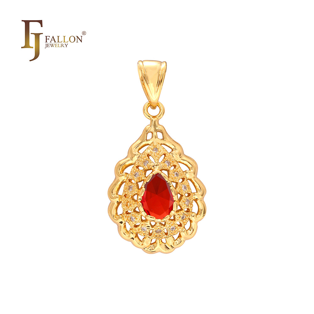 Filigree teardrop colorful CZ solitaire pendant