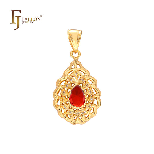 Filigree teardrop colorful CZ solitaire pendant