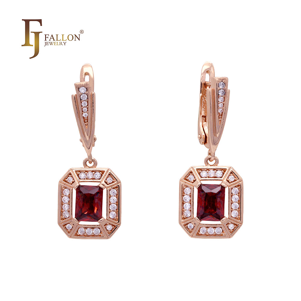 Emerald cut halo white CZs earrings