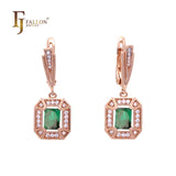 Emerald cut halo white CZs earrings