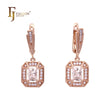 Emerald cut halo white CZs earrings