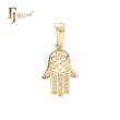 Hamsa paved white CZs 14K Gold pendant