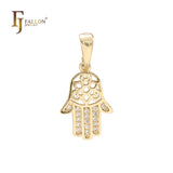 Hamsa paved white CZs 14K Gold pendant