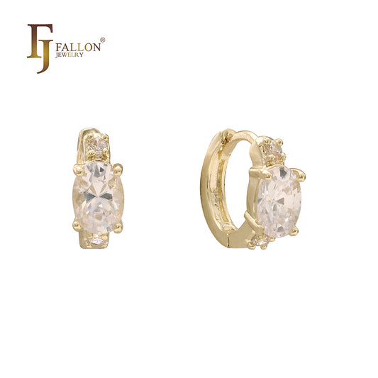 Pendientes huggie Solitaire Oval con circonitas blancas