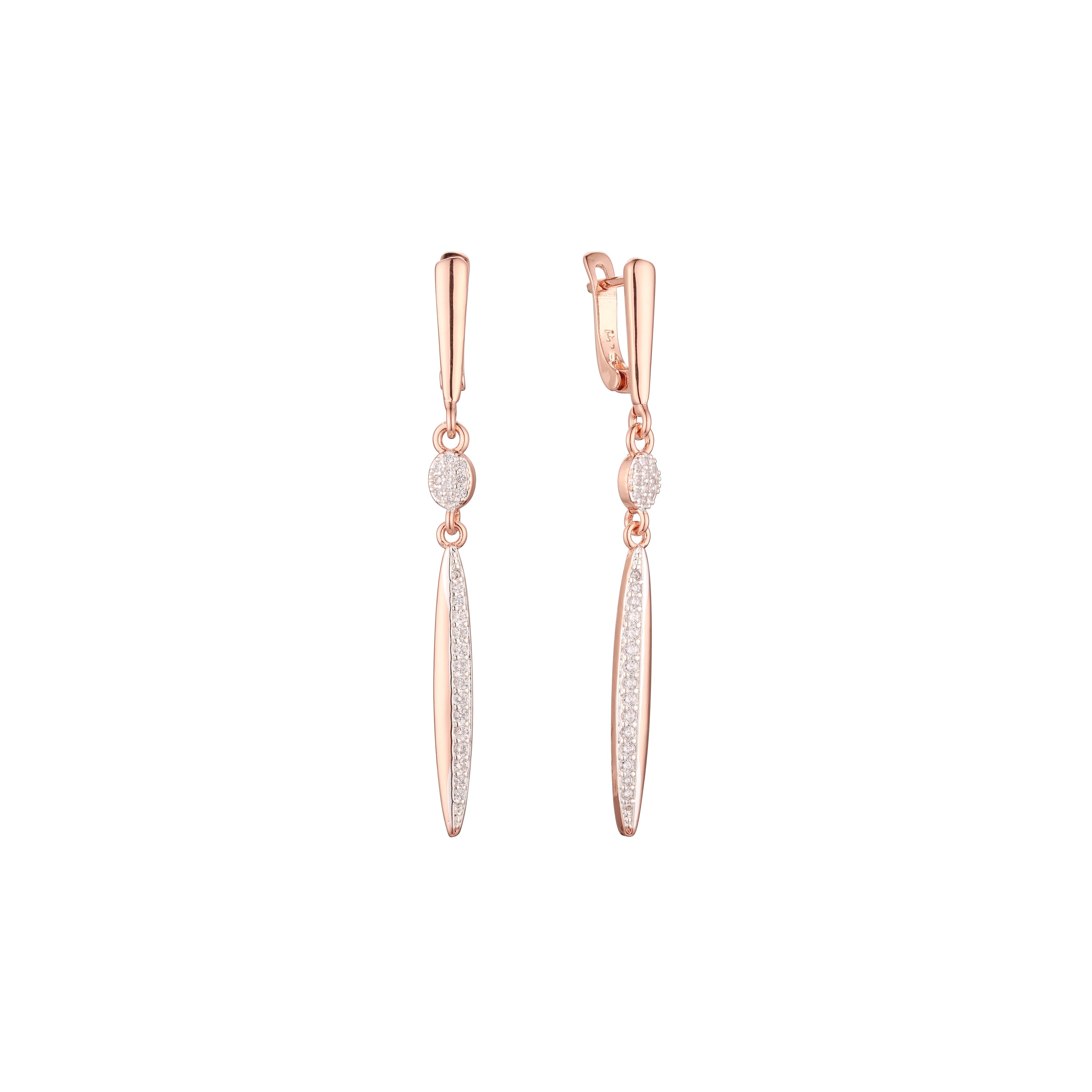 Brincos pendentes altos em ouro 14K, ouro rosa, duas cores de revestimento