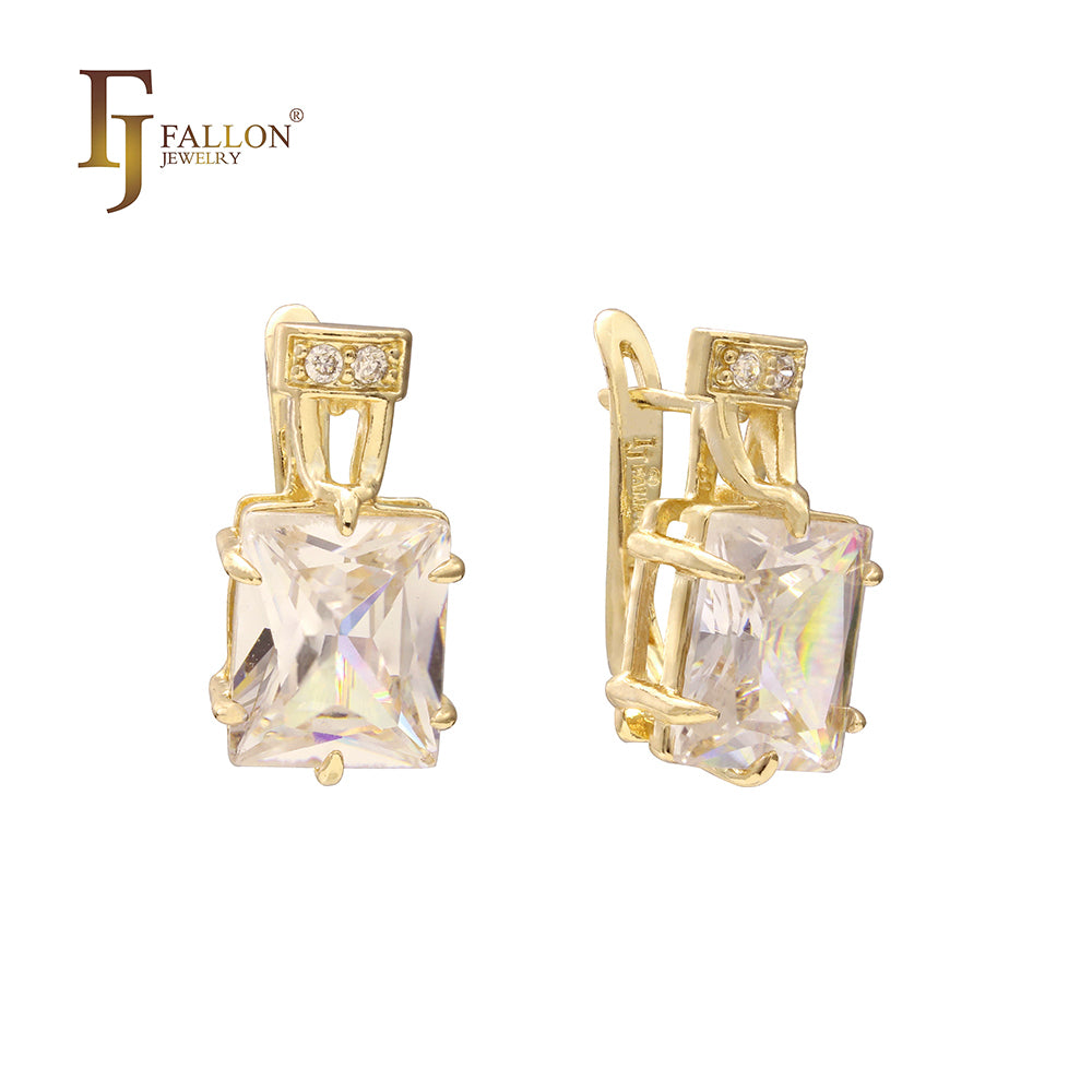 Princess Cut big Colorful CZ earrings