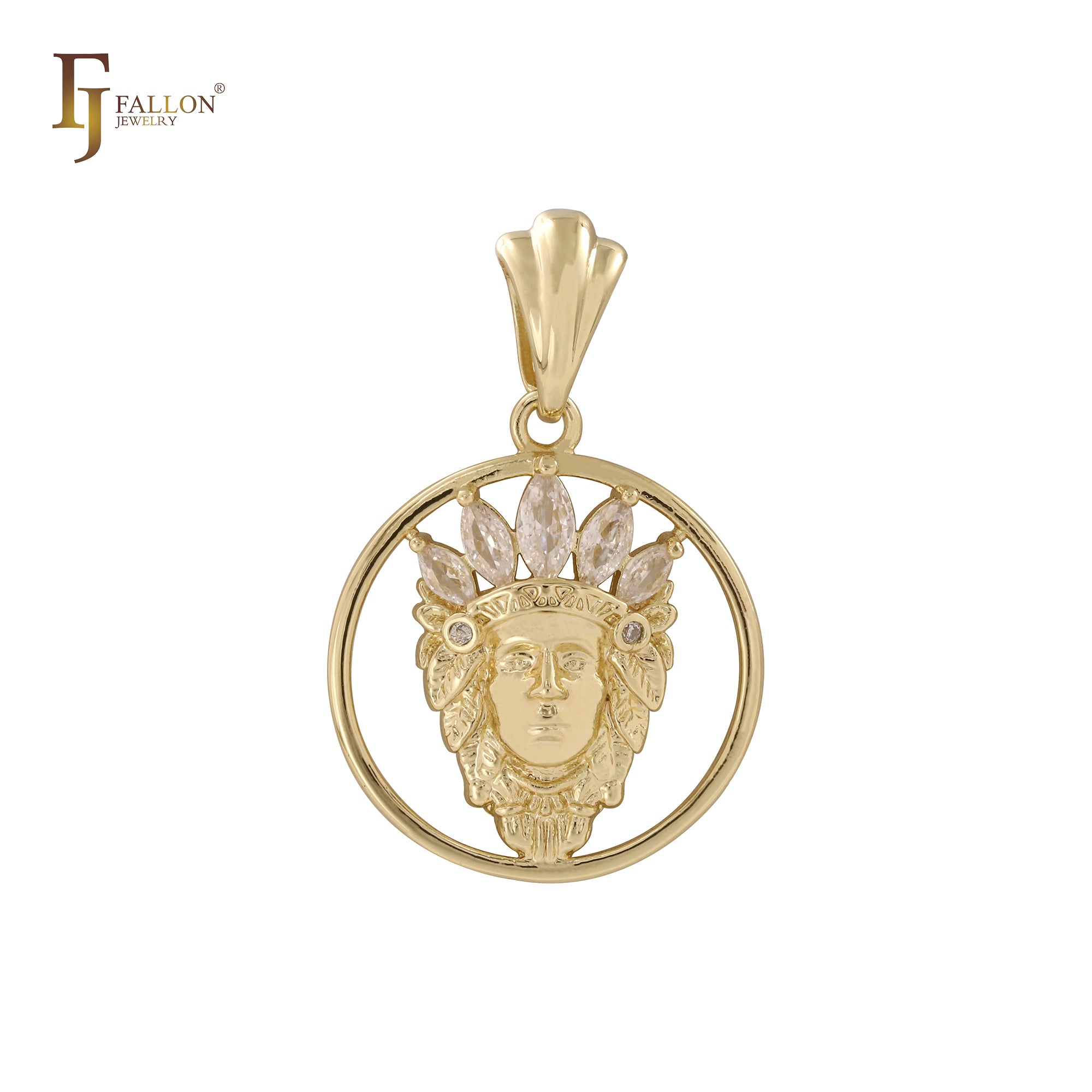 Circle Indian Chief portrait 14K Gold FJ Fallon Jewelry Pendant