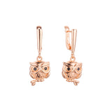 Owl cluster earrings in 14K Gold, Rose Gold plating colors