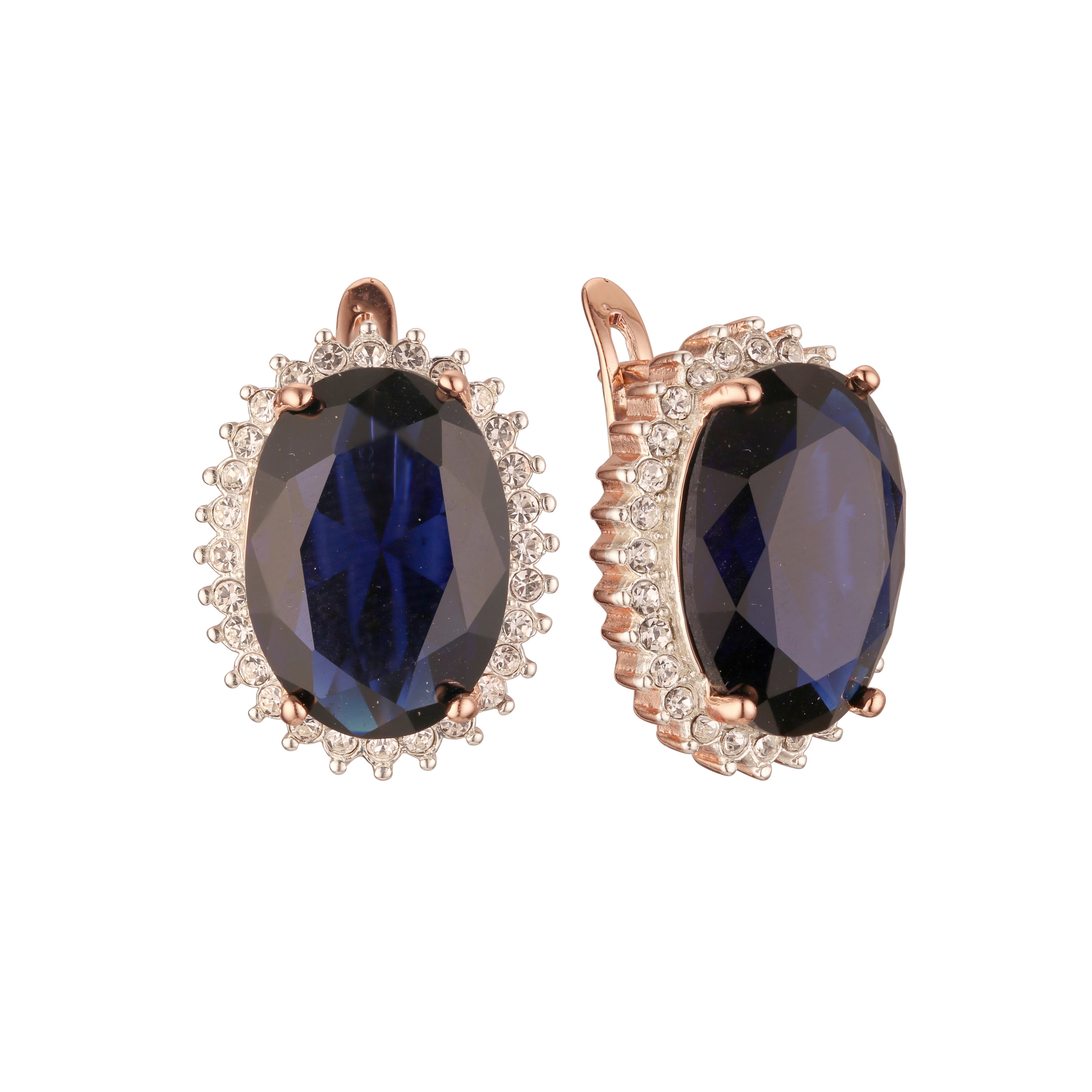 Big cabochon CZ earrings in Rose Gold, two tone plating colors