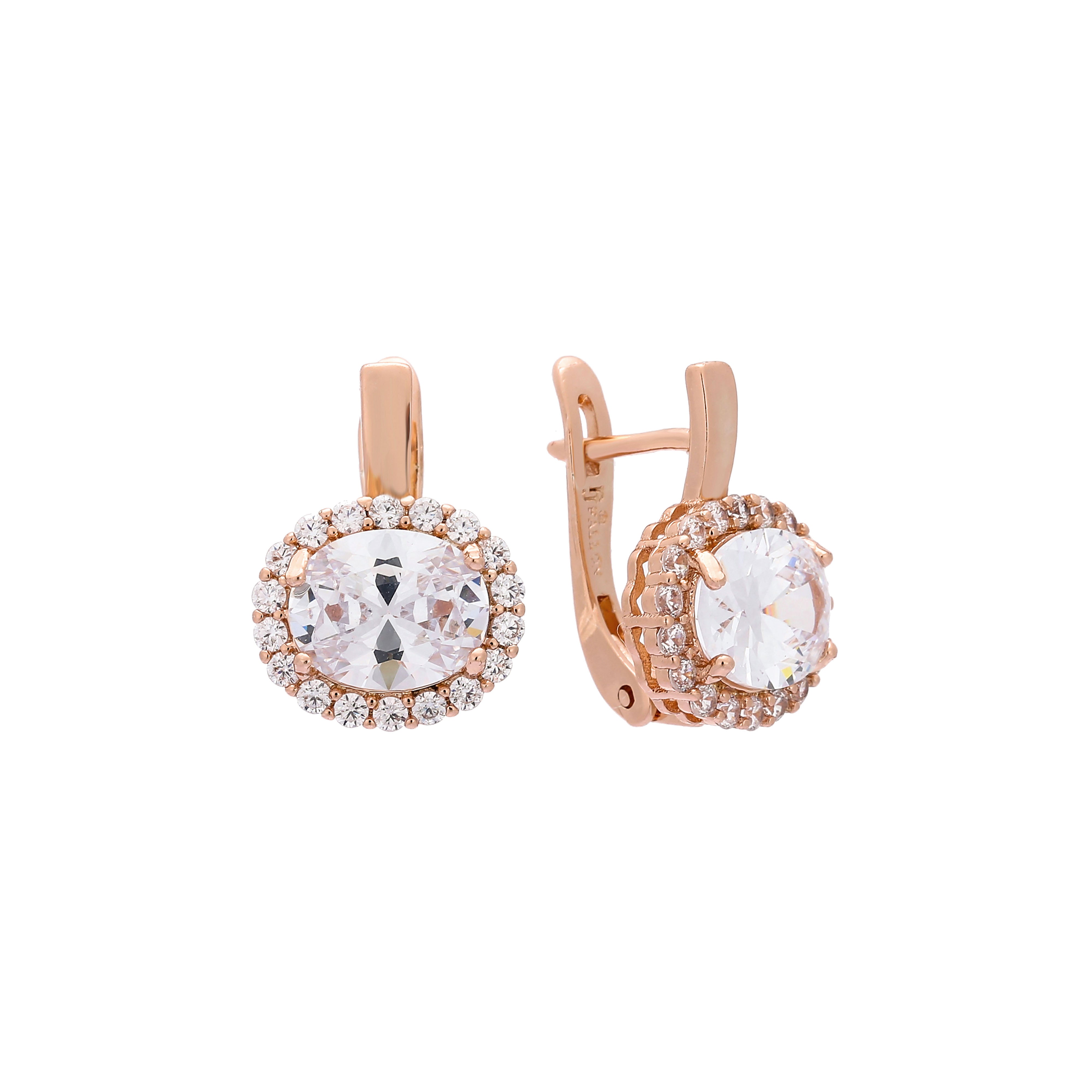 Oval Cluster halo earrings in 14K Gold, Rose Gold plating colors