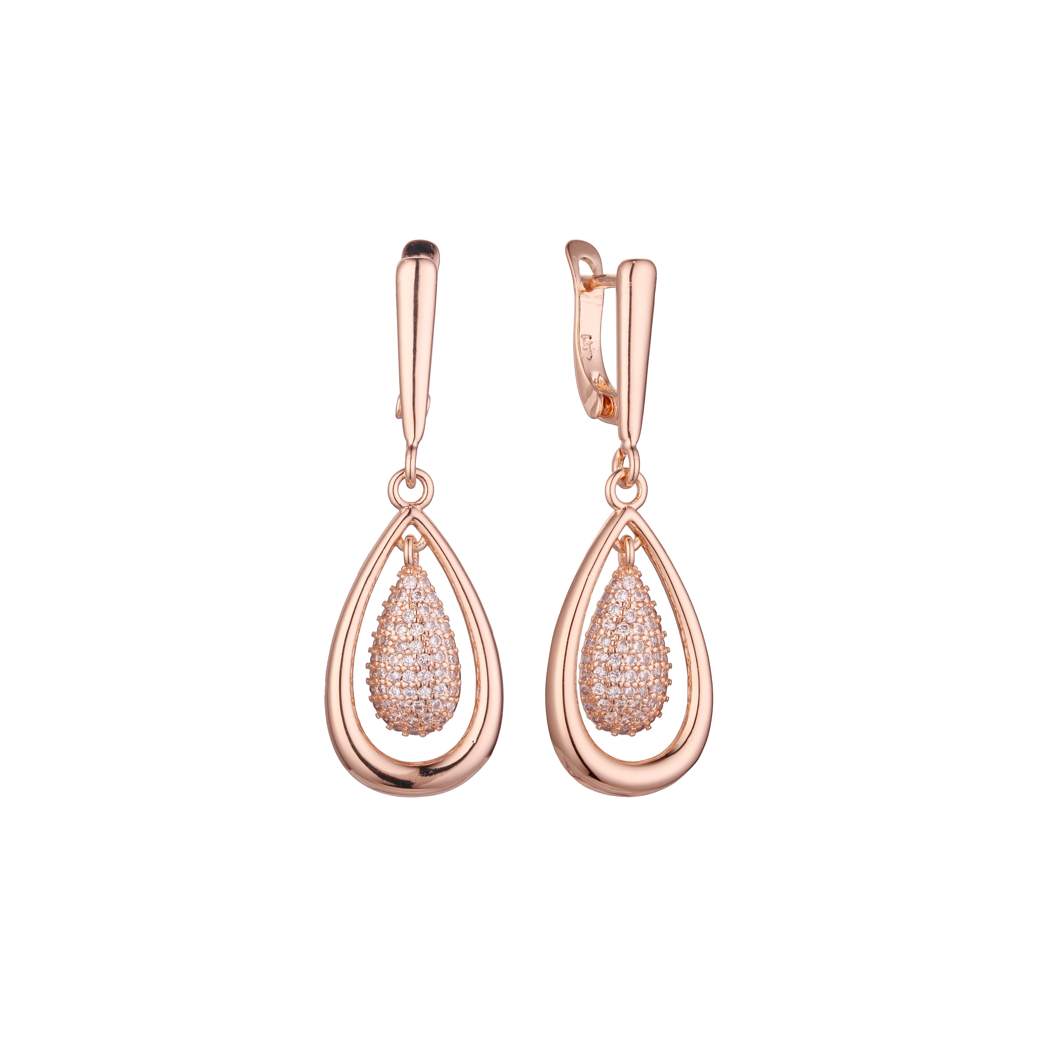 Brincos em ouro 14K, ouro rosa, duas cores de revestimento