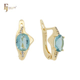 Solitaire lake blue CZ 14K Gold, White Gold earrings